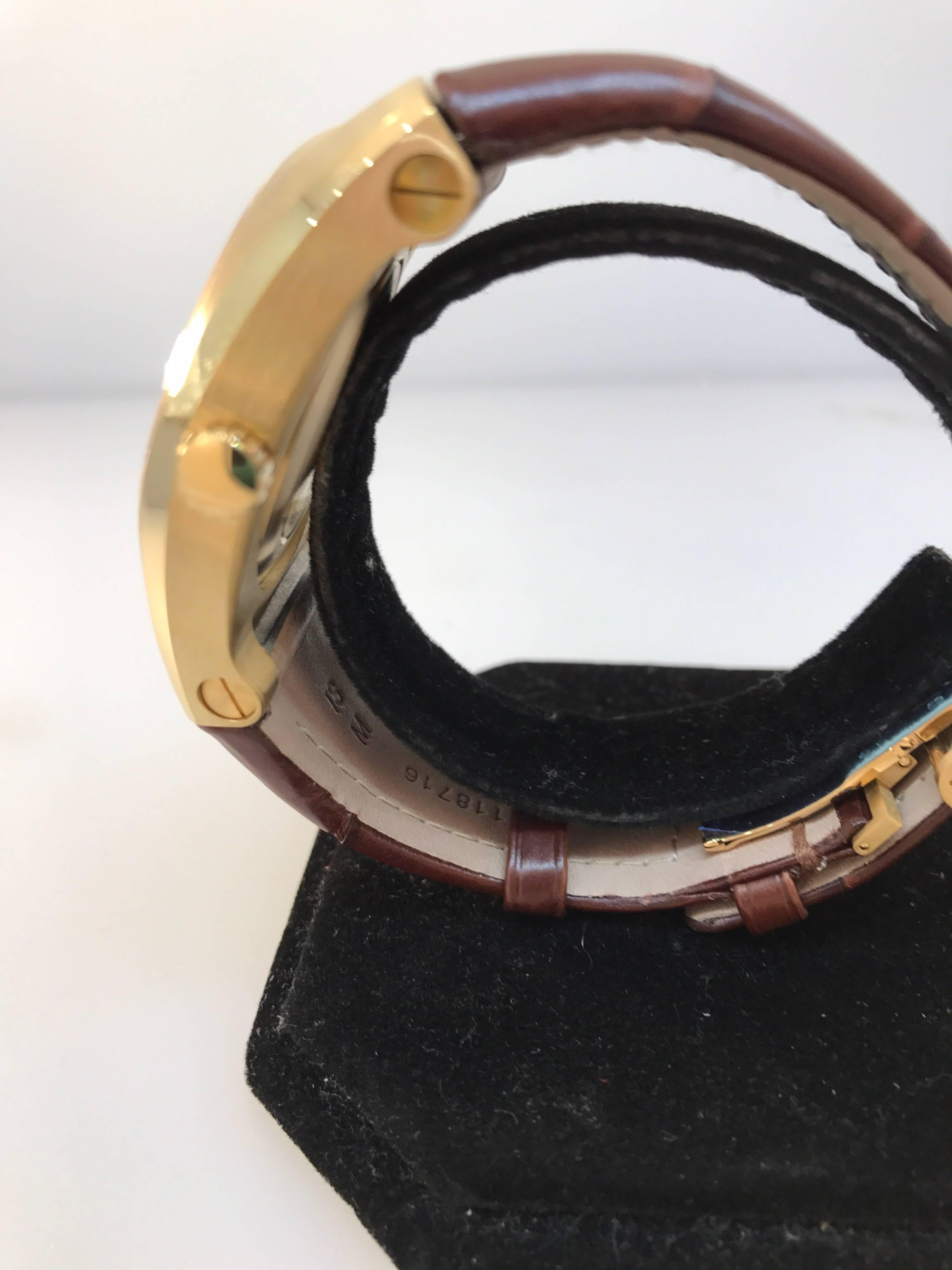 Bulgari Ergon Yellow Gold Silver Dial Brown Leather Band Automatic Men's Watch For Sale 2