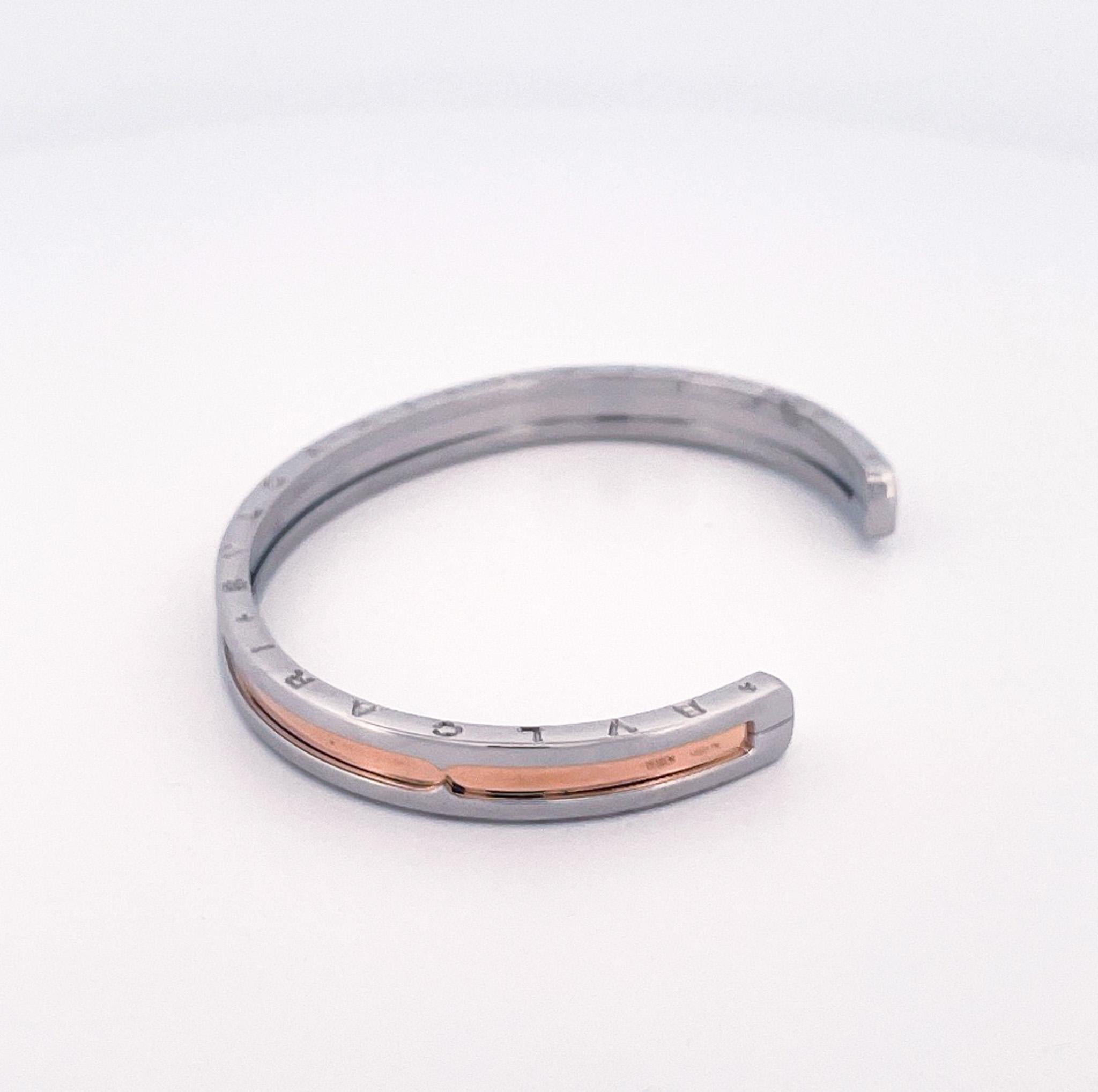 Bulgari Nachlass Edelstahl & 18k Roségold B.Zero 1 Manschettenarmband im Zustand „Hervorragend“ im Angebot in Dallas, TX