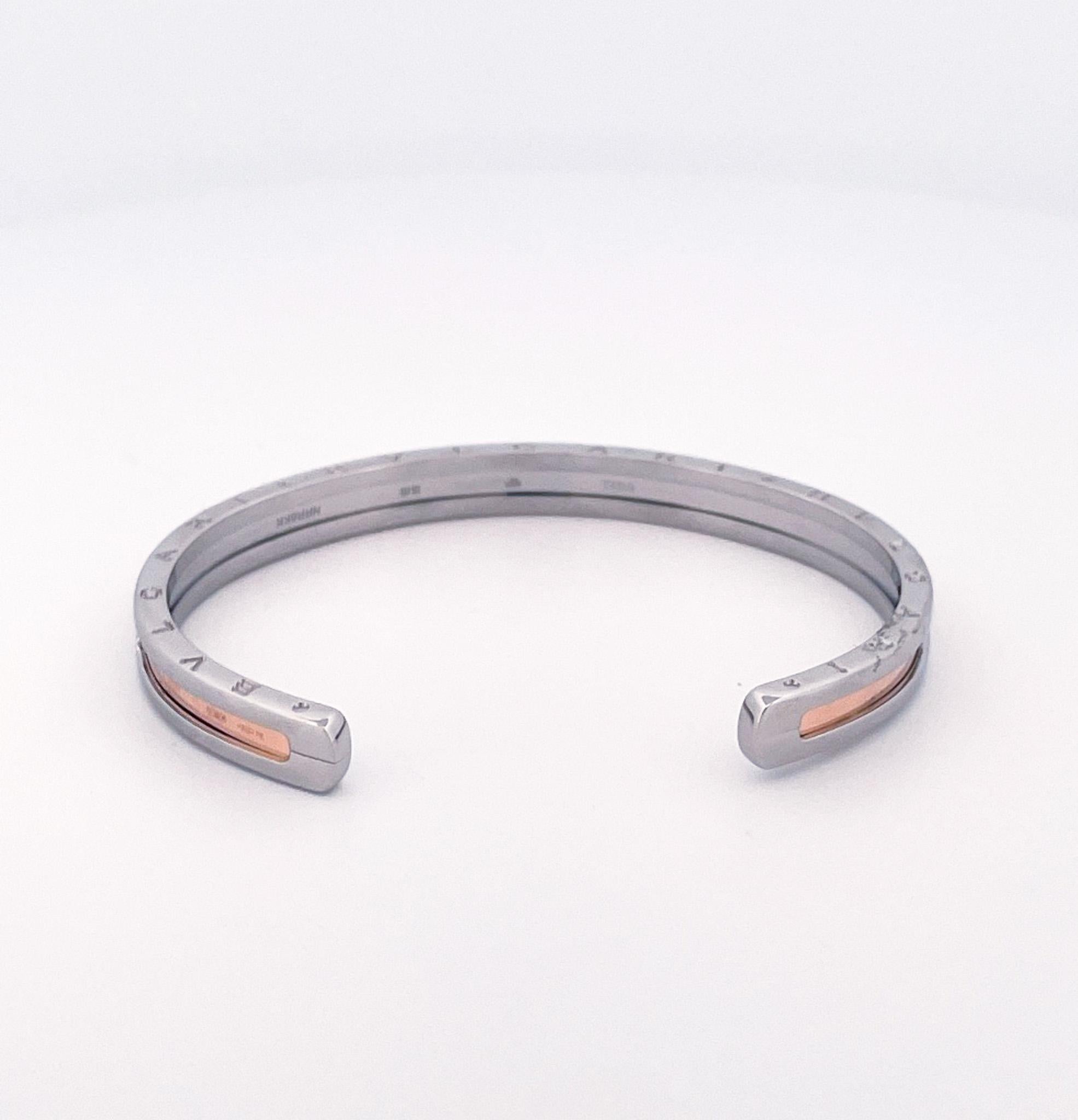 Bulgari Nachlass Edelstahl & 18k Roségold B.Zero 1 Manschettenarmband Damen im Angebot