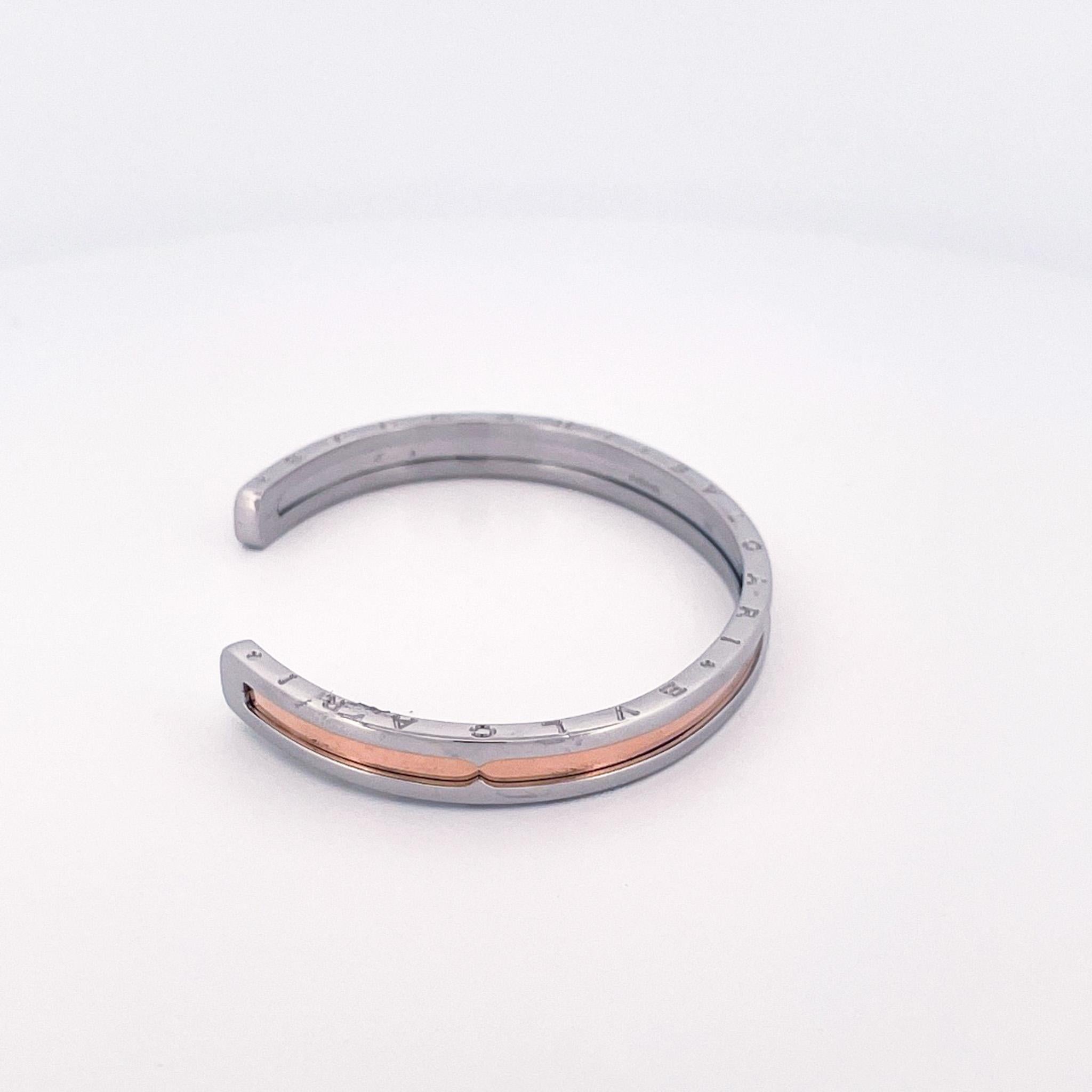 Bulgari Nachlass Edelstahl & 18k Roségold B.Zero 1 Manschettenarmband im Angebot 1