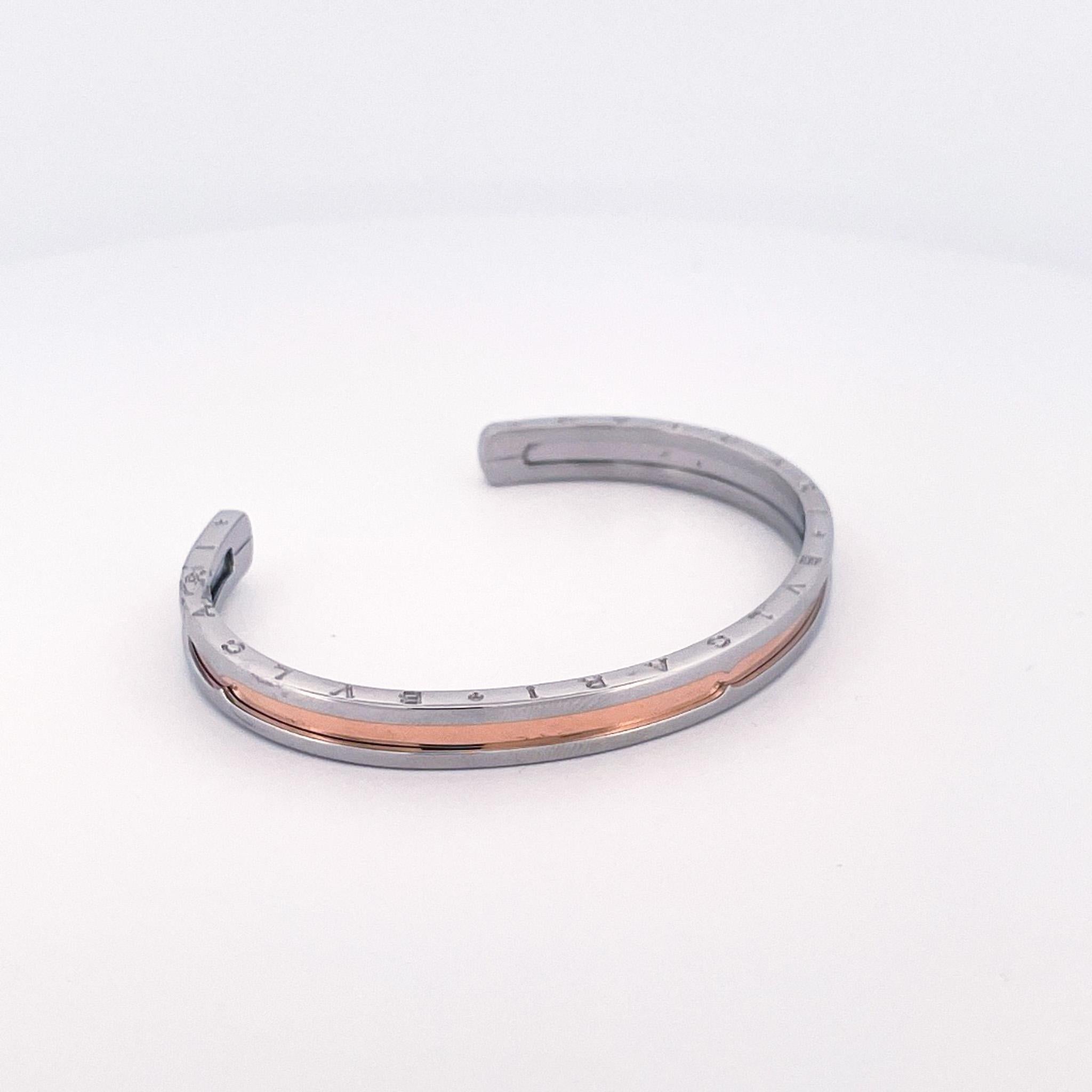 Bulgari Nachlass Edelstahl & 18k Roségold B.Zero 1 Manschettenarmband im Angebot 2