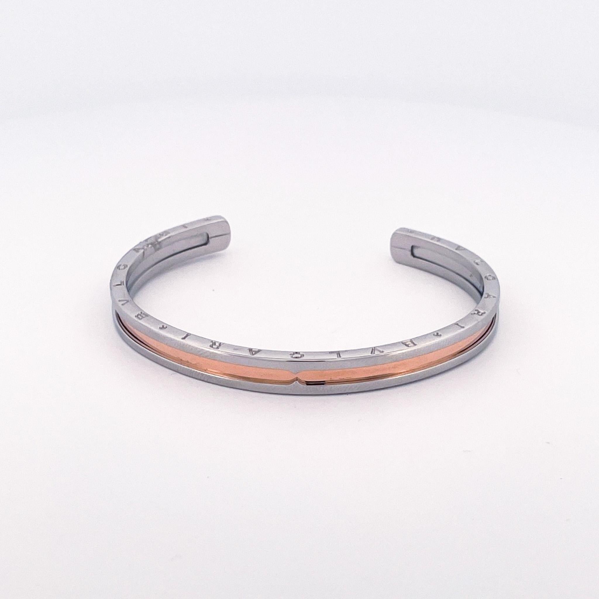 Bulgari Nachlass Edelstahl & 18k Roségold B.Zero 1 Manschettenarmband im Angebot 3