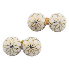 Bulgari Estate White Enamel 18 Karat Yellow Gold Dome Cufflinks