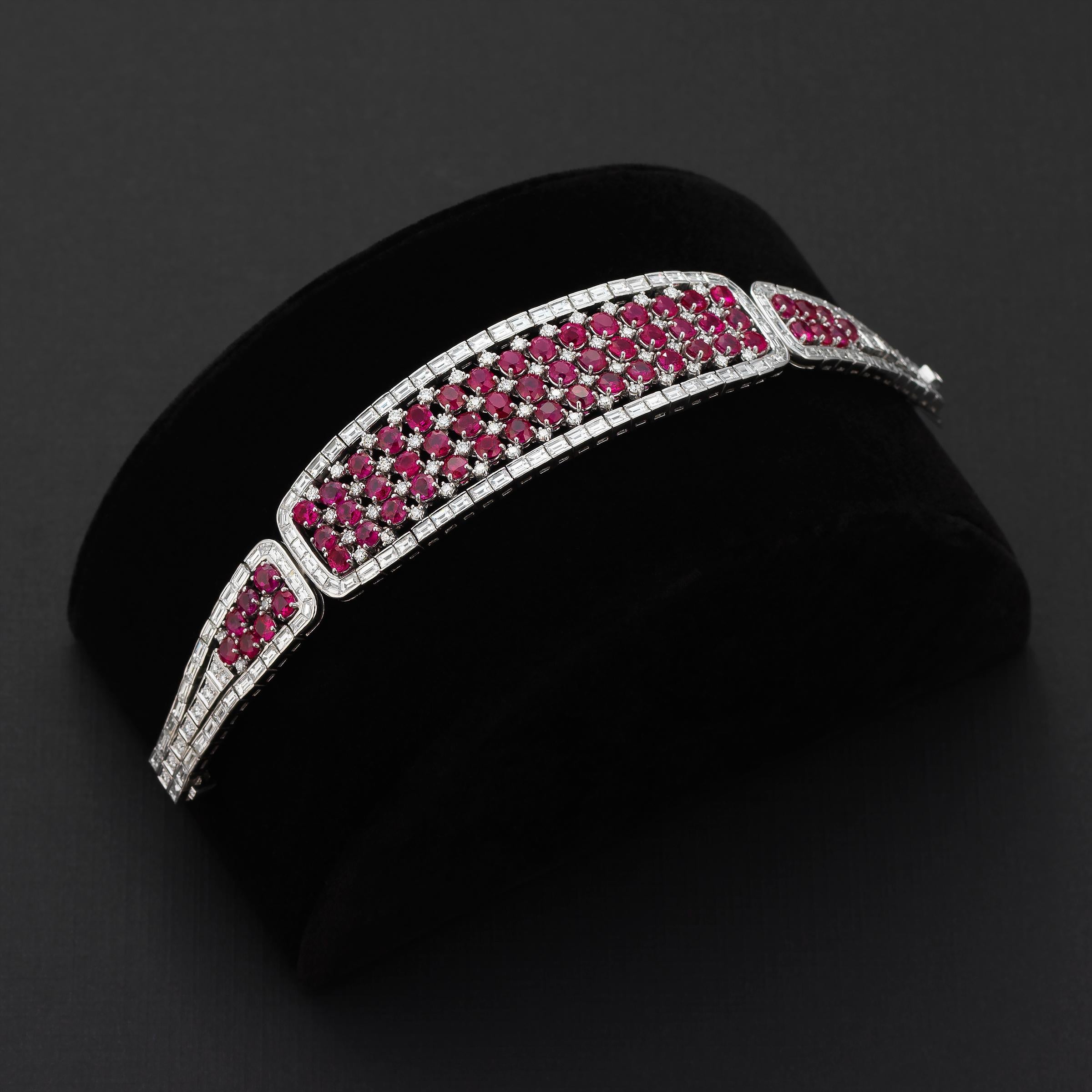 Bulgari Exquisite Burma Ruby Diamond Estate Bracelet in Platinum In Excellent Condition For Sale In Dallas, TX