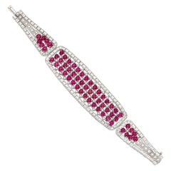 Retro Bulgari Exquisite Burma Ruby Diamond Estate Bracelet in Platinum