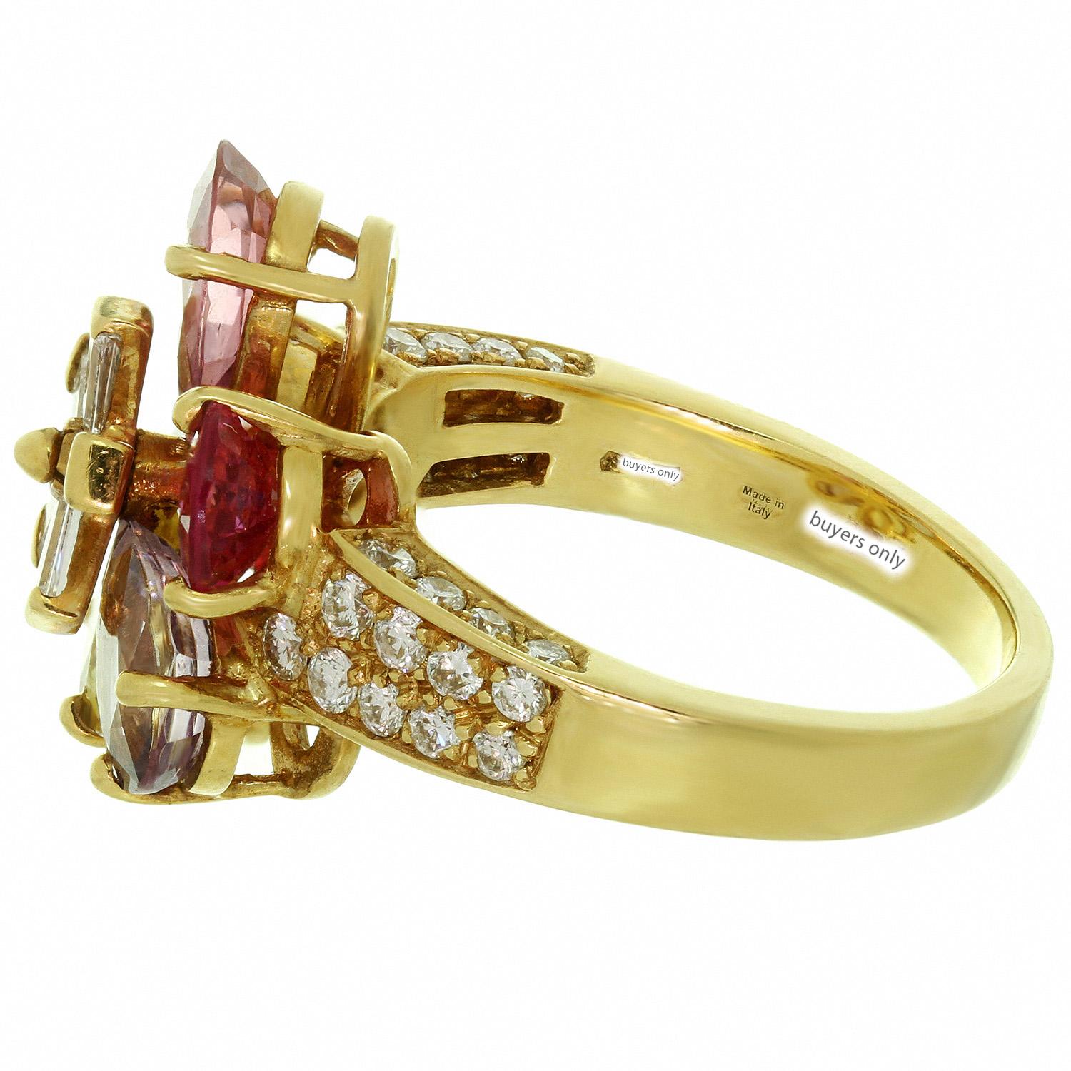 Mixed Cut Bulgari Fancy Sapphire Diamond Yellow Gold Flower Ring For Sale