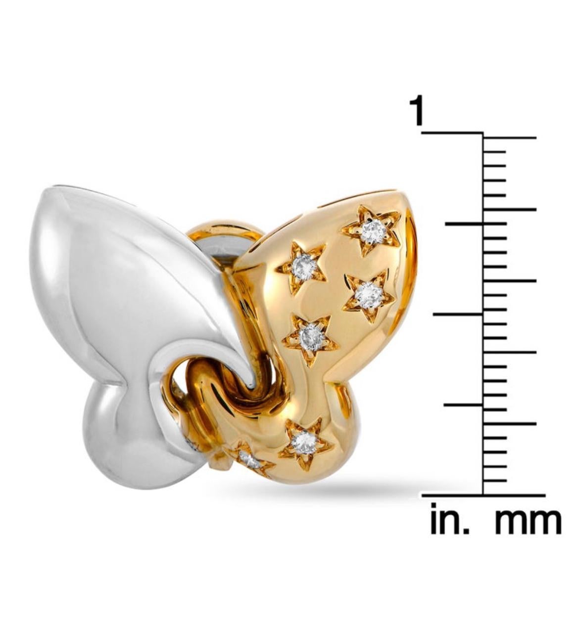 Round Cut Bulgari Farfalle Diamond White and Yellow Gold Butterfly Clip-On Earrings For Sale