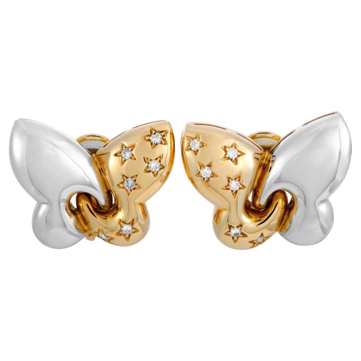 Bulgari Farfalle Diamond White and Yellow Gold Butterfly Clip-On Earrings For Sale
