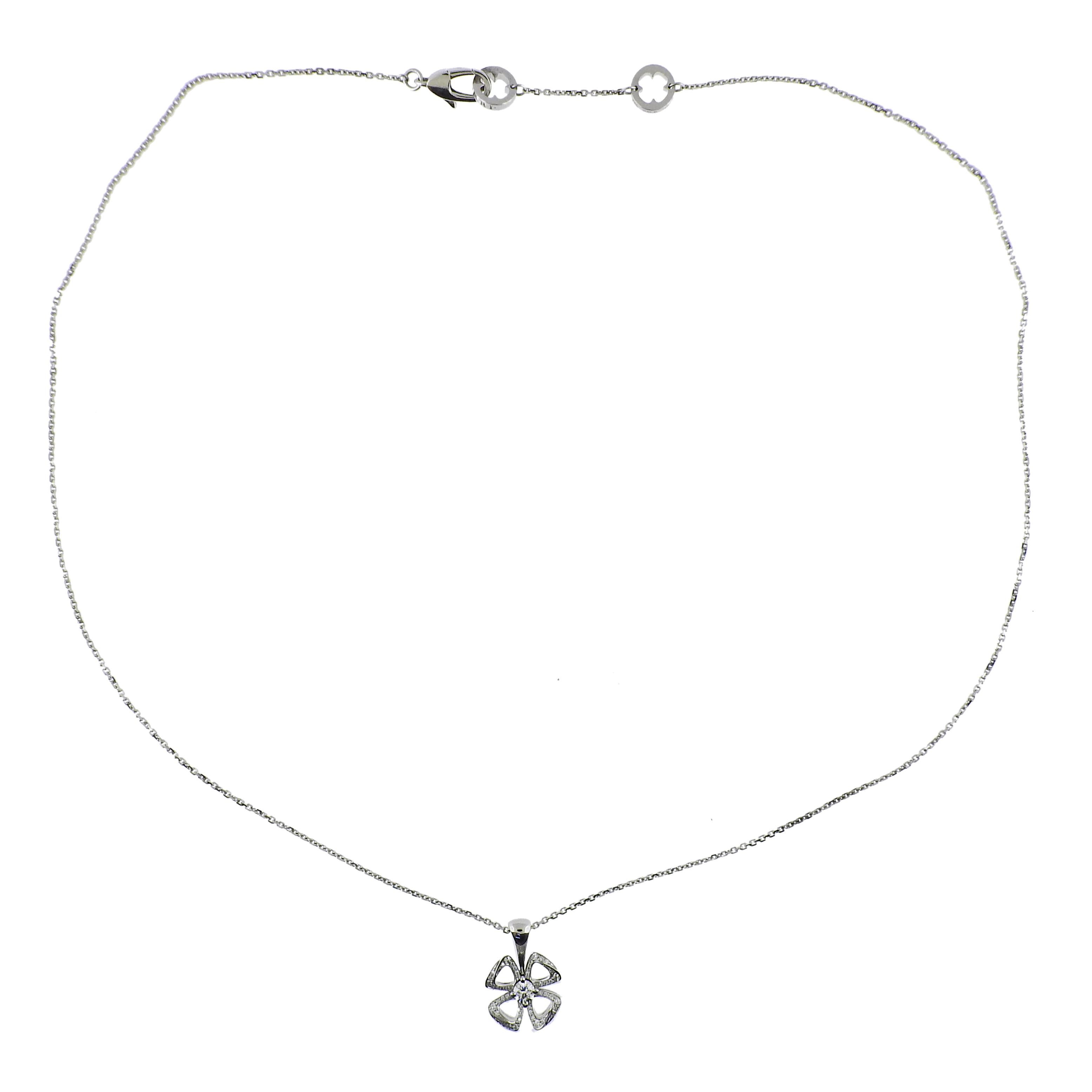 18k white gold Bvlgari Fiorever Flower pendant necklace, with 0.16ctw G/VS diamonds . Retail $3600. Comes with COA and box.  Necklace is 17.25