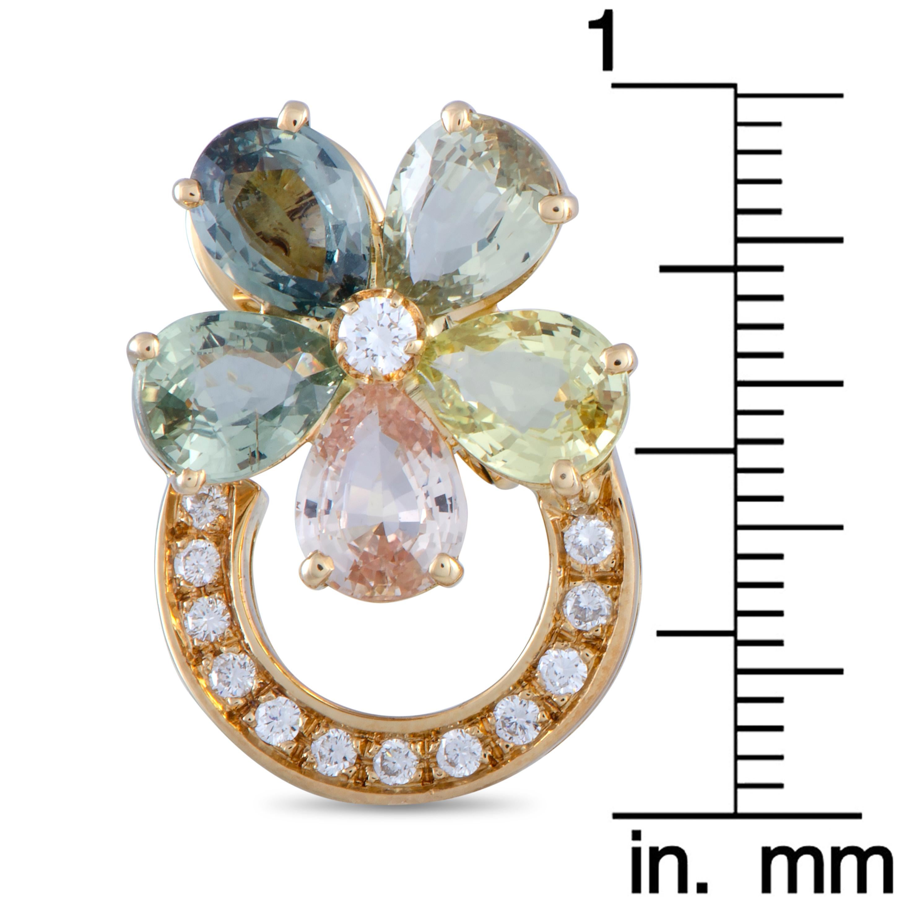 Women's Bulgari Flora Diamond and Multi-Color Sapphire Yellow Gold Flower Earrings