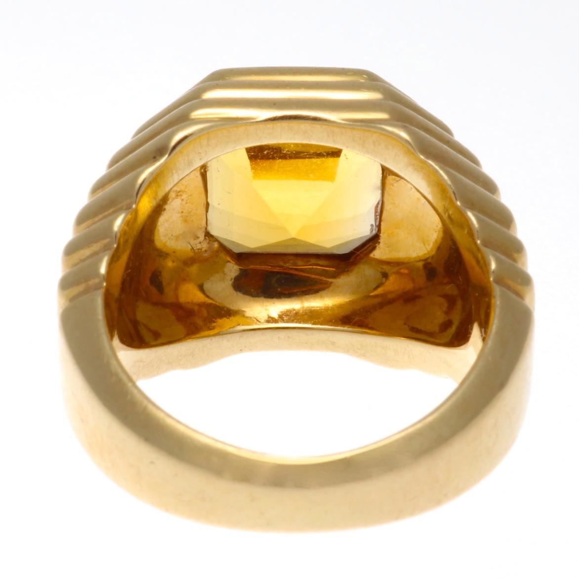 Emerald Cut Bulgari Citrine Gold Ring