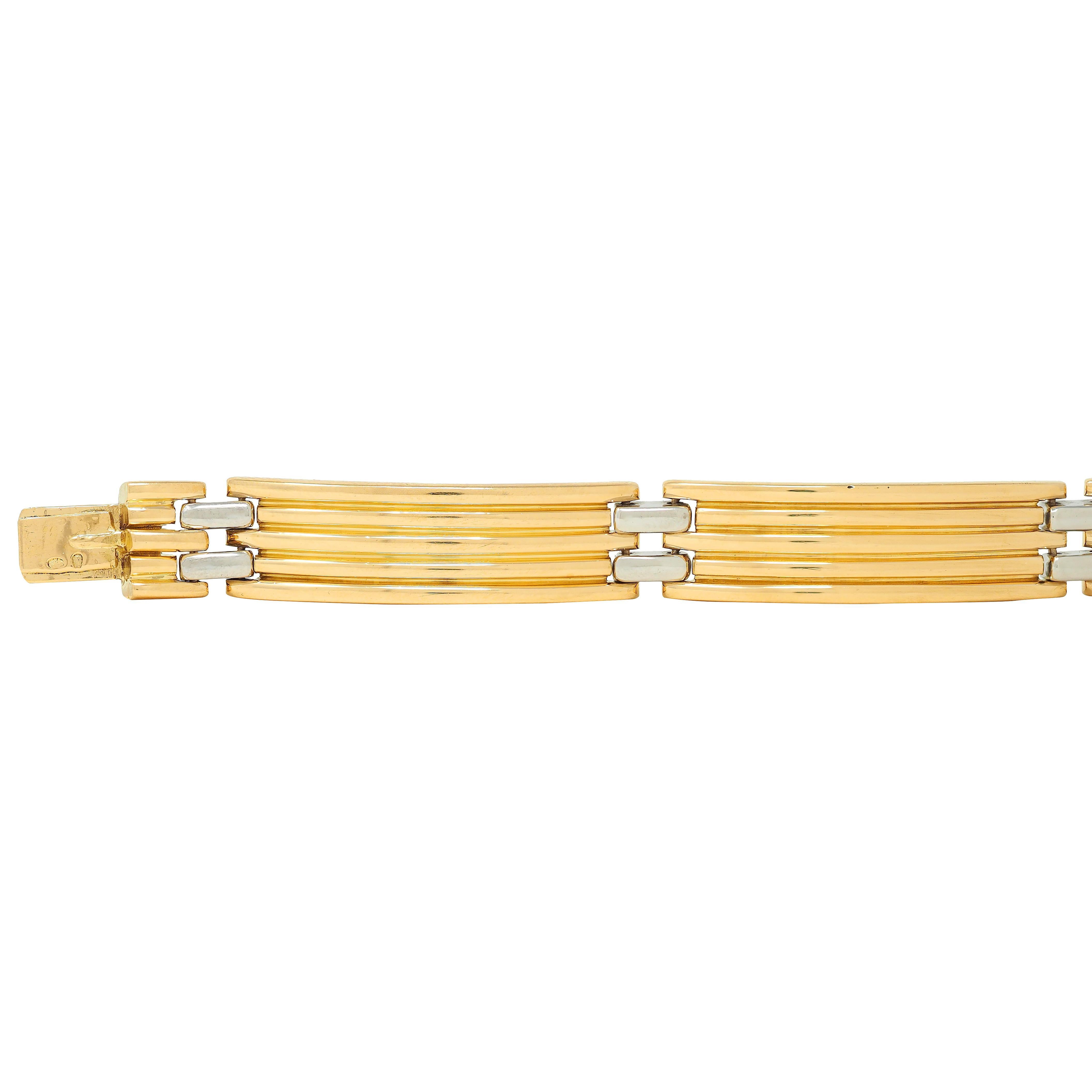Women's or Men's Bulgari French 1960's Platinum 18 Karat Yellow Gold Vintage Fluted Link Bracelet For Sale