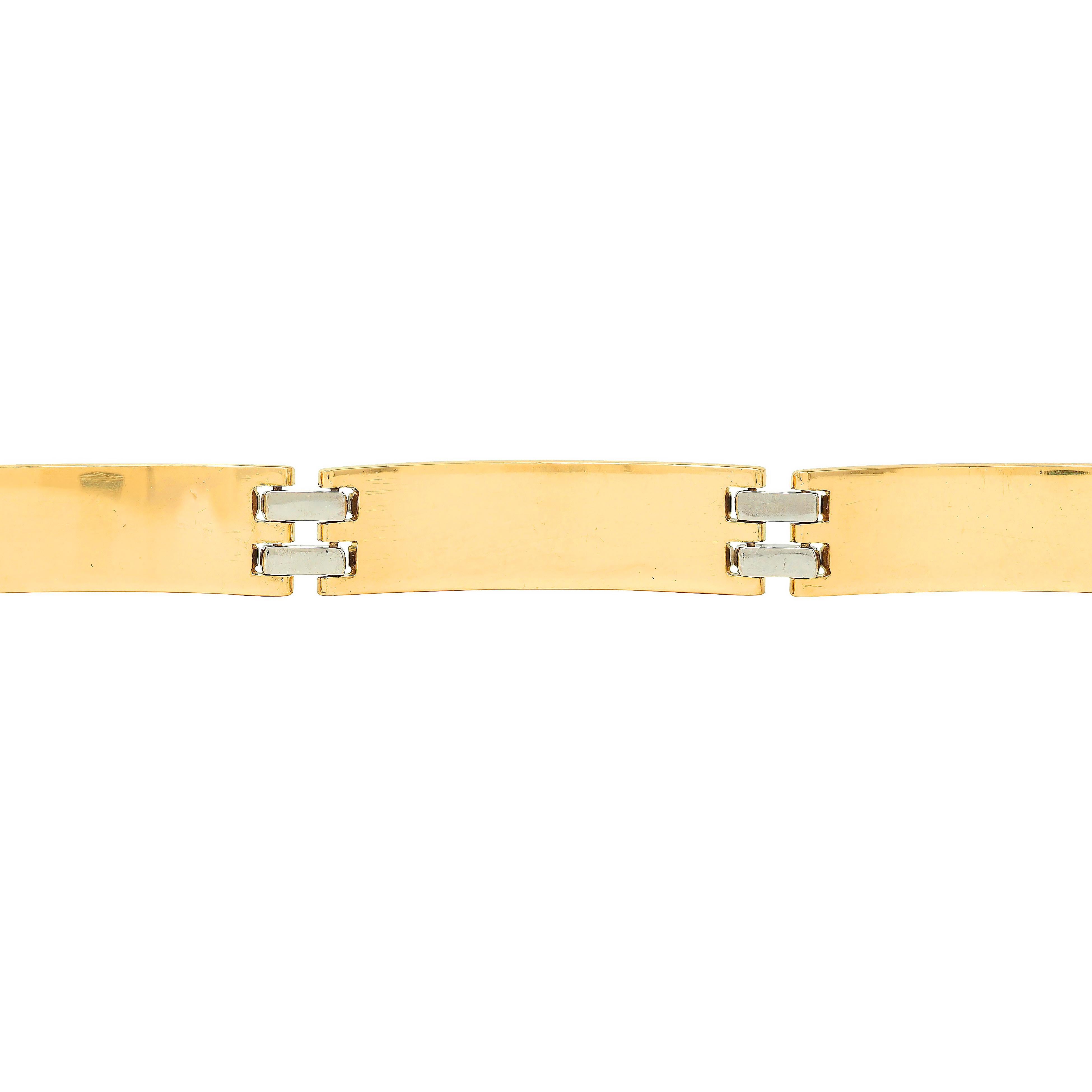 Bulgari French 1960's Platinum 18 Karat Yellow Gold Vintage Fluted Link Bracelet For Sale 1