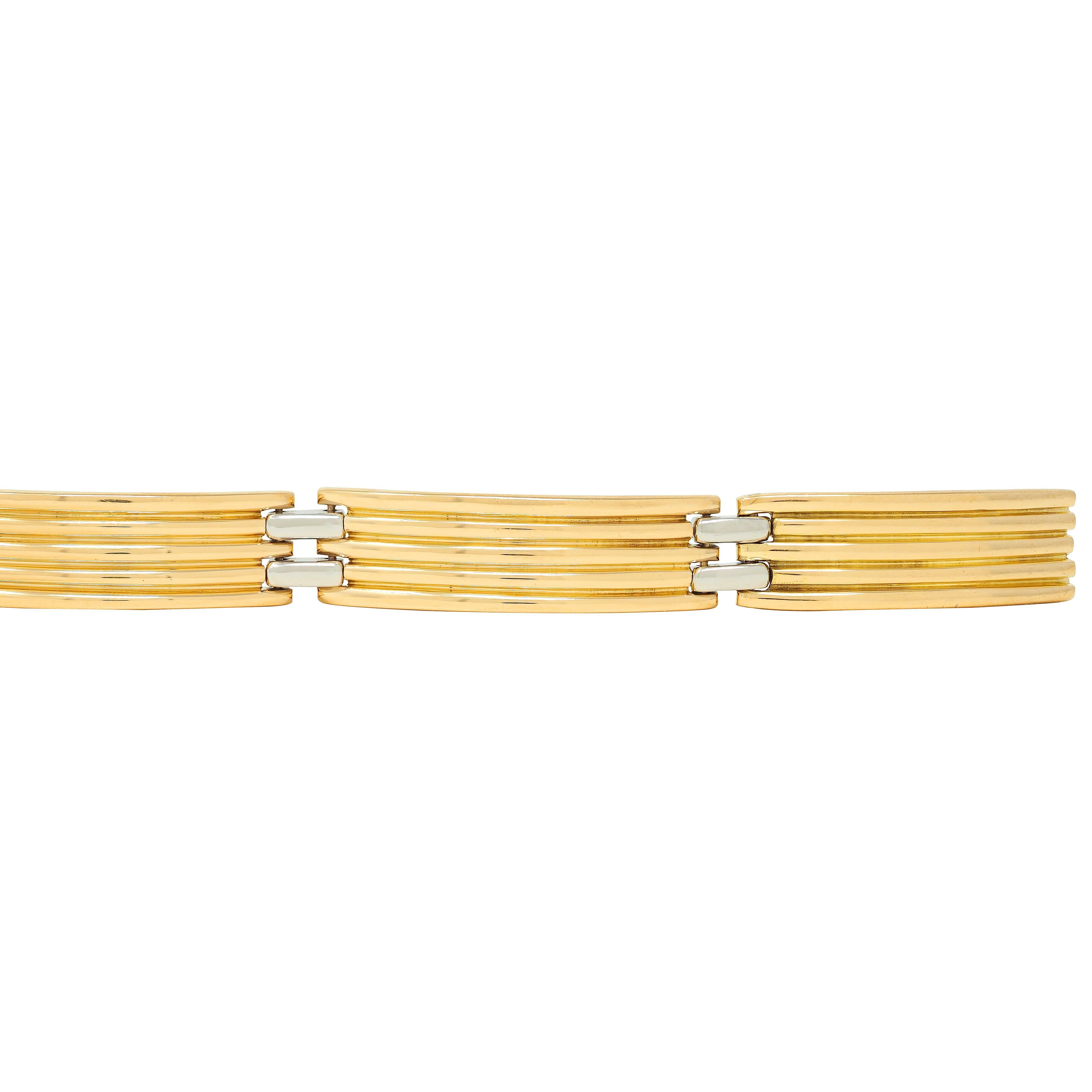 Bulgari French 1960's Platinum 18 Karat Yellow Gold Vintage Fluted Link Bracelet For Sale 2