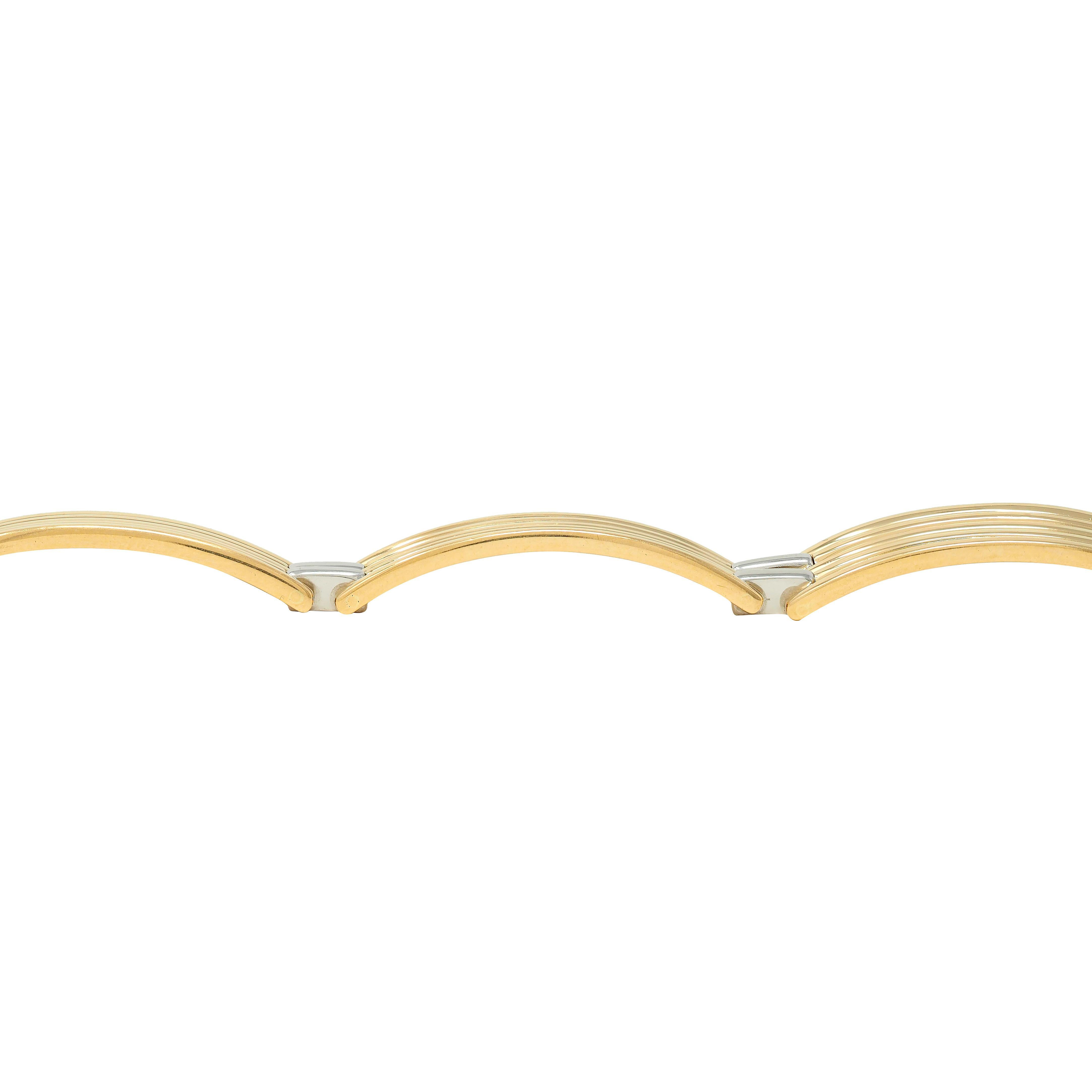 Bulgari French 1960's Platinum 18 Karat Yellow Gold Vintage Fluted Link Bracelet For Sale 4