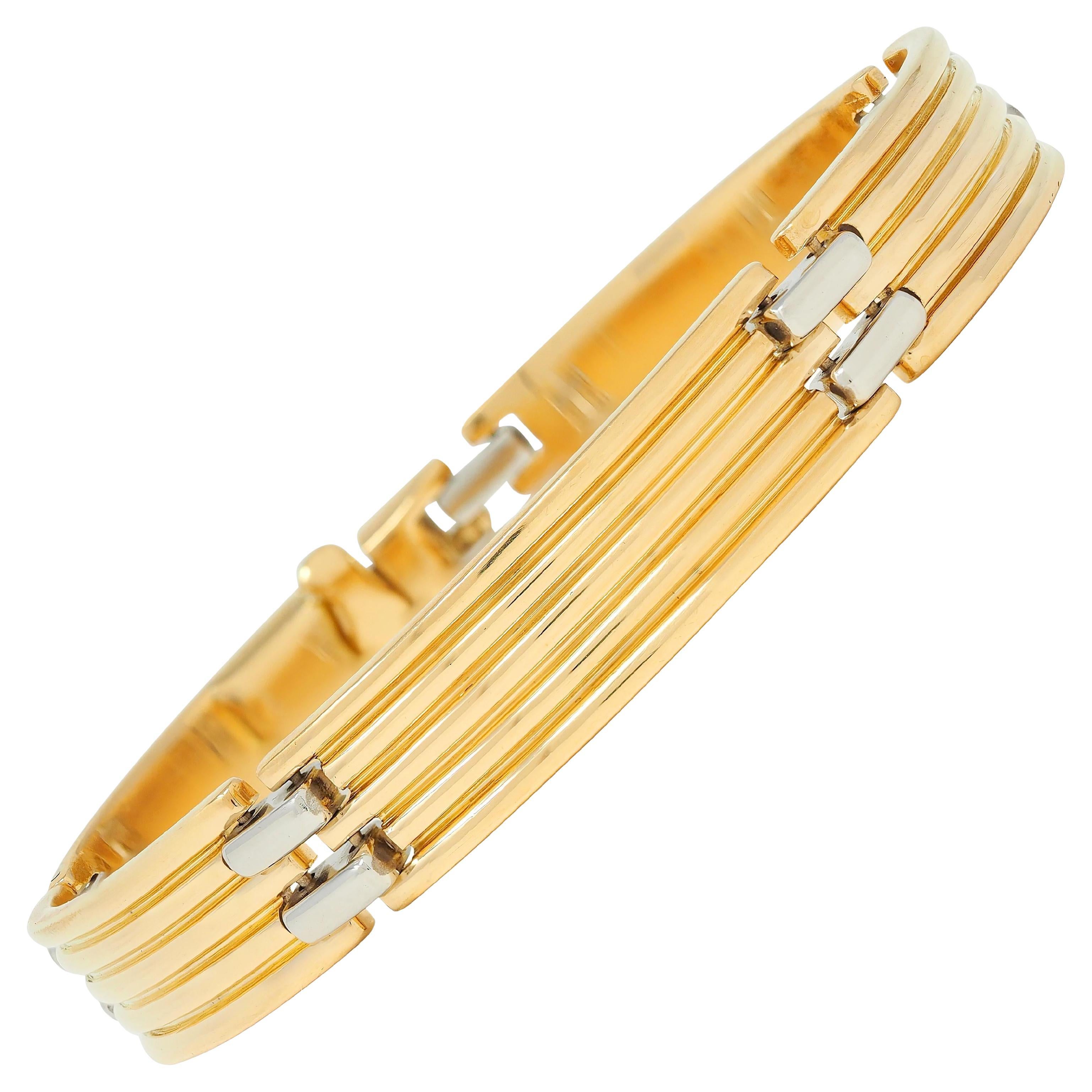Bulgari French 1960's Platinum 18 Karat Yellow Gold Vintage Fluted Link Bracelet For Sale