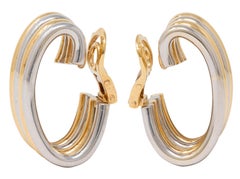 Boucles d'oreilles vintage Bulgari, style J-Hoop, à clip, en or bicolore 18 carats, des années 1970
