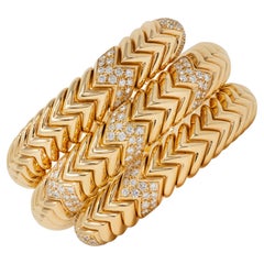 Bulgari French 1970's Diamond 18K Gold Yellow Vintage Triple Spiga Wrap Bracelet