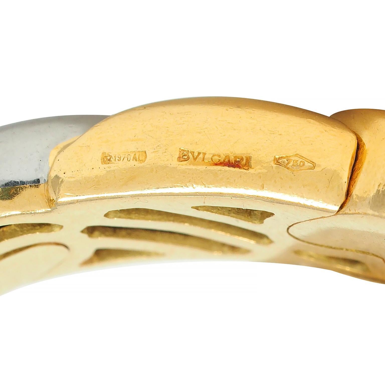 Bulgari French 1980's 18 Karat Yellow Gold Stainless Steel Saetta Cuff Bracelet For Sale 7