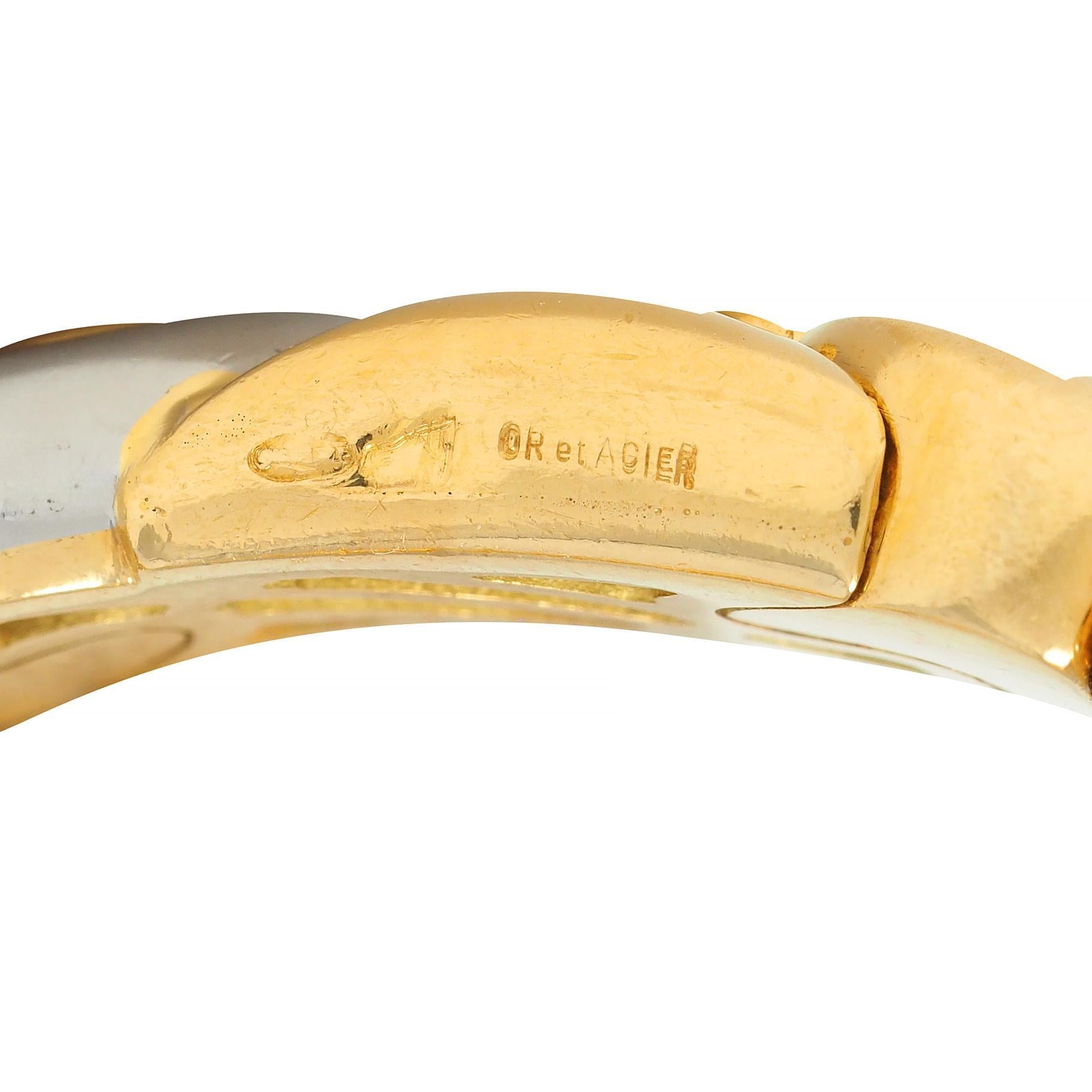 Bulgari French 1980's 18 Karat Yellow Gold Stainless Steel Saetta Cuff Bracelet For Sale 8