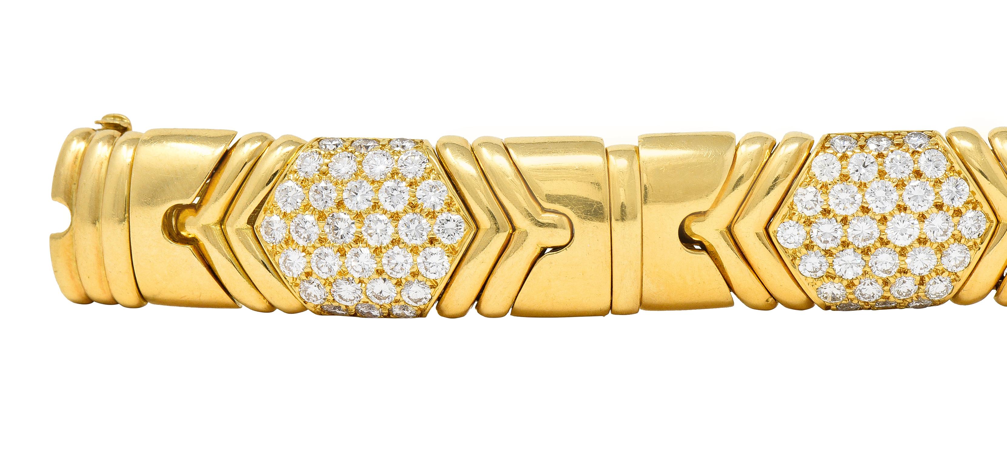 Contemporary Bulgari French 7.00 Carats Diamond 18 Karat Yellow Gold Alveare Vintage Bracelet For Sale