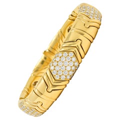 Bulgari French 7.00 Carats Diamond 18 Karat Yellow Gold Alveare Retro Bracelet