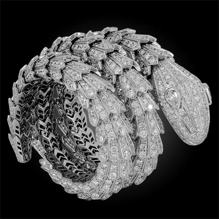 Bulgari Full Pave Diamond Serpenti Bangle For Sale at 1stdibs