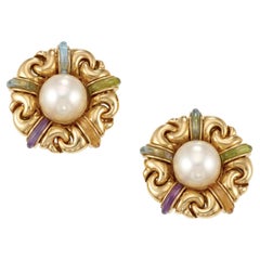 Bulgari Gancio Pearl and Multi-Gem Gold Earrings