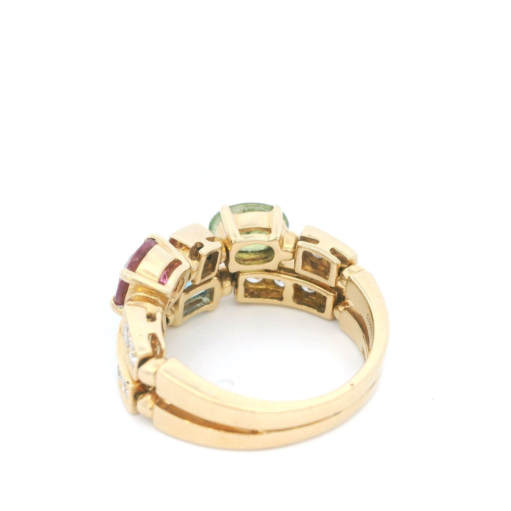 BULGARI: 18 Karat Gelbgold Ring 'ALLEGRA' mit Edelsteinbesatz und Diamant im Zustand „Hervorragend“ in Great Neck Plaza, NY