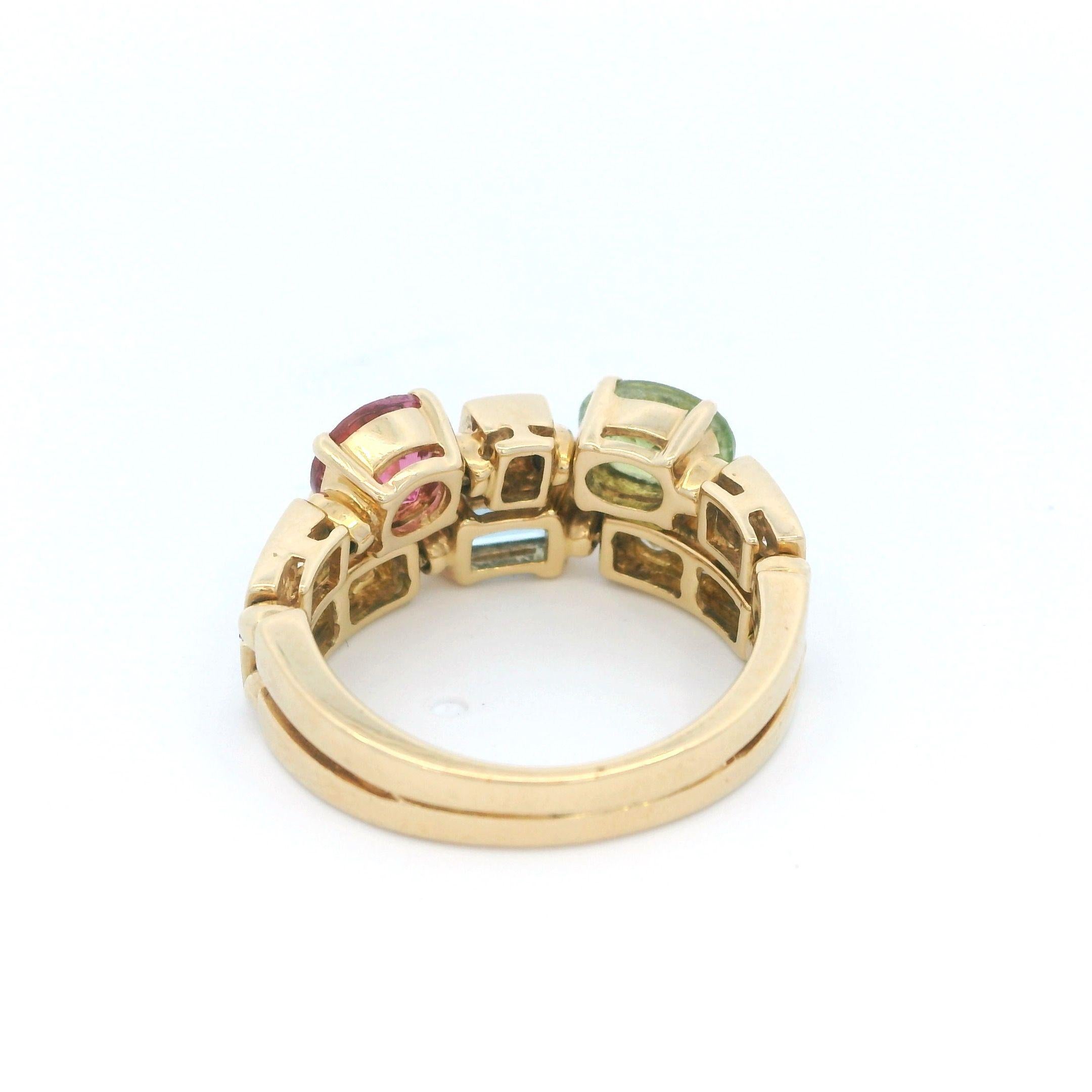 BULGARI: 18 Karat Gelbgold Ring 'ALLEGRA' mit Edelsteinbesatz und Diamant für Damen oder Herren