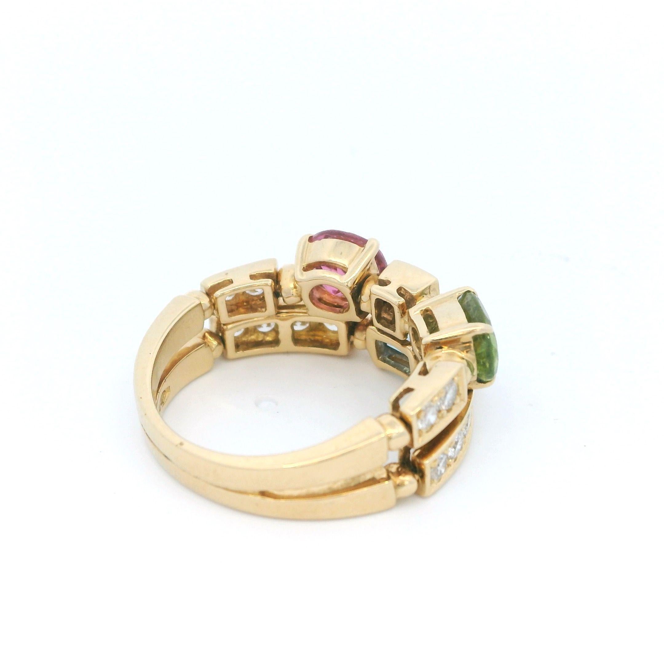 BULGARI: 18 Karat Gelbgold Ring 'ALLEGRA' mit Edelsteinbesatz und Diamant 1
