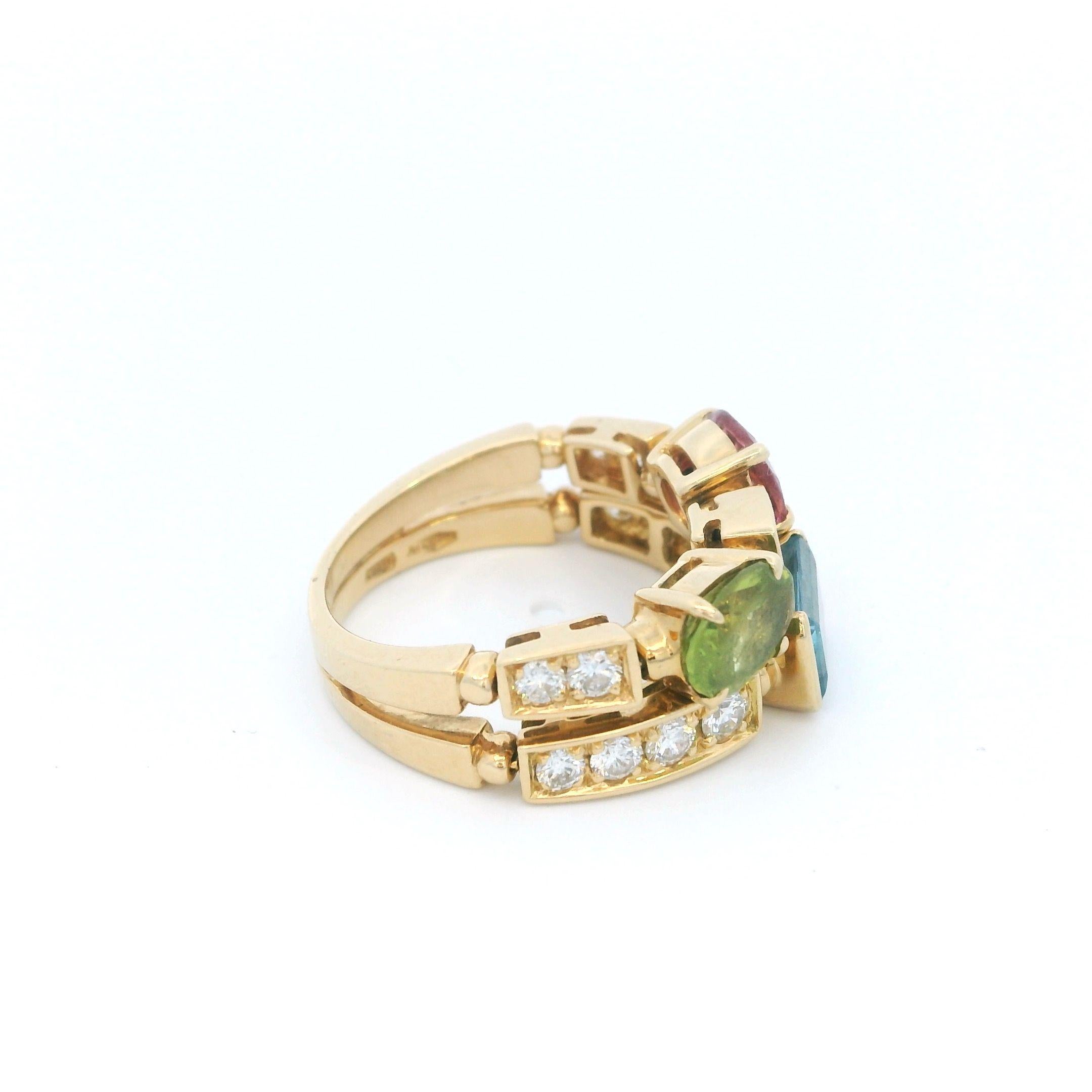 BULGARI: 18 Karat Gelbgold Ring 'ALLEGRA' mit Edelsteinbesatz und Diamant 2