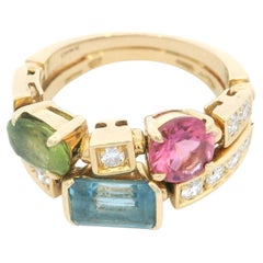 BULGARI: 18 Karat Gelbgold Ring 'ALLEGRA' mit Edelsteinbesatz und Diamant