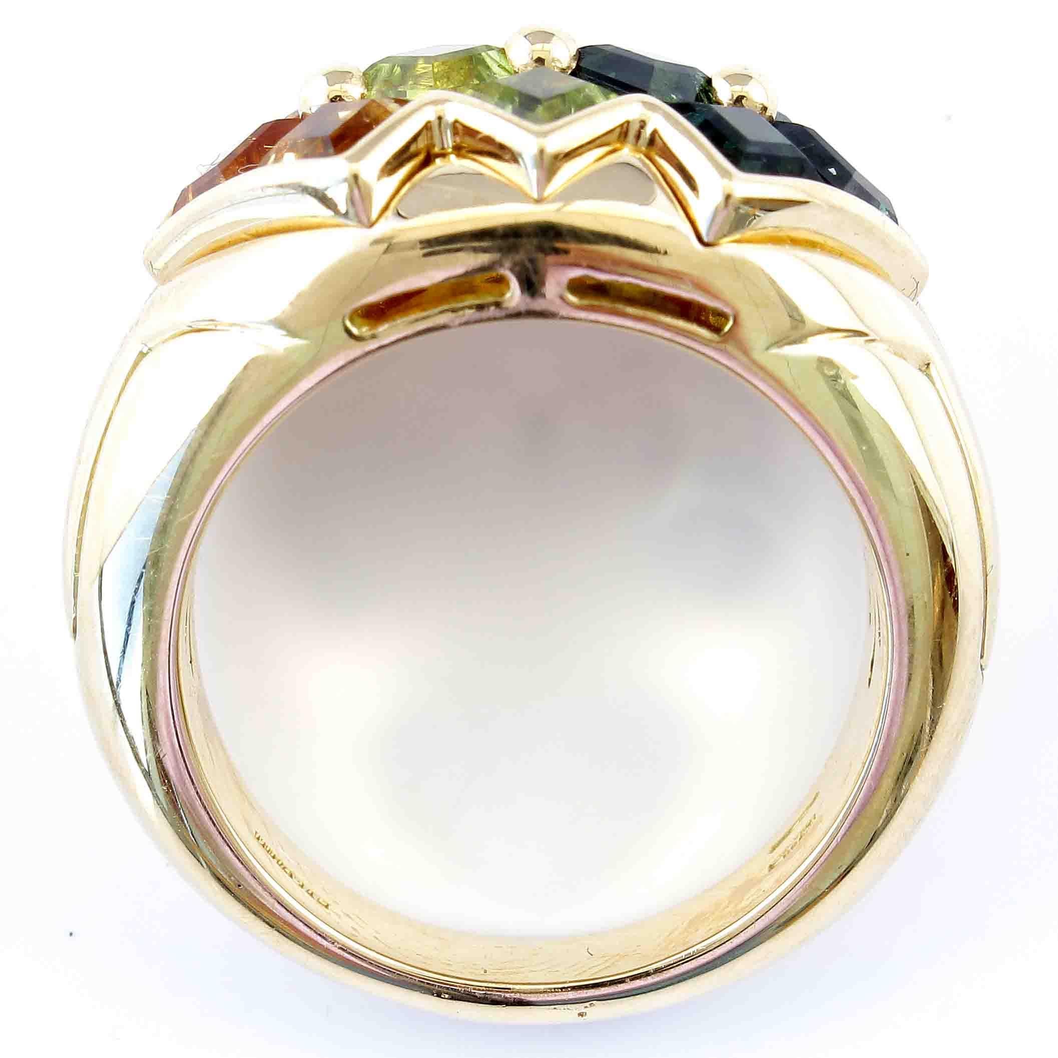 Modern Bulgari Gemstone Gold Ring