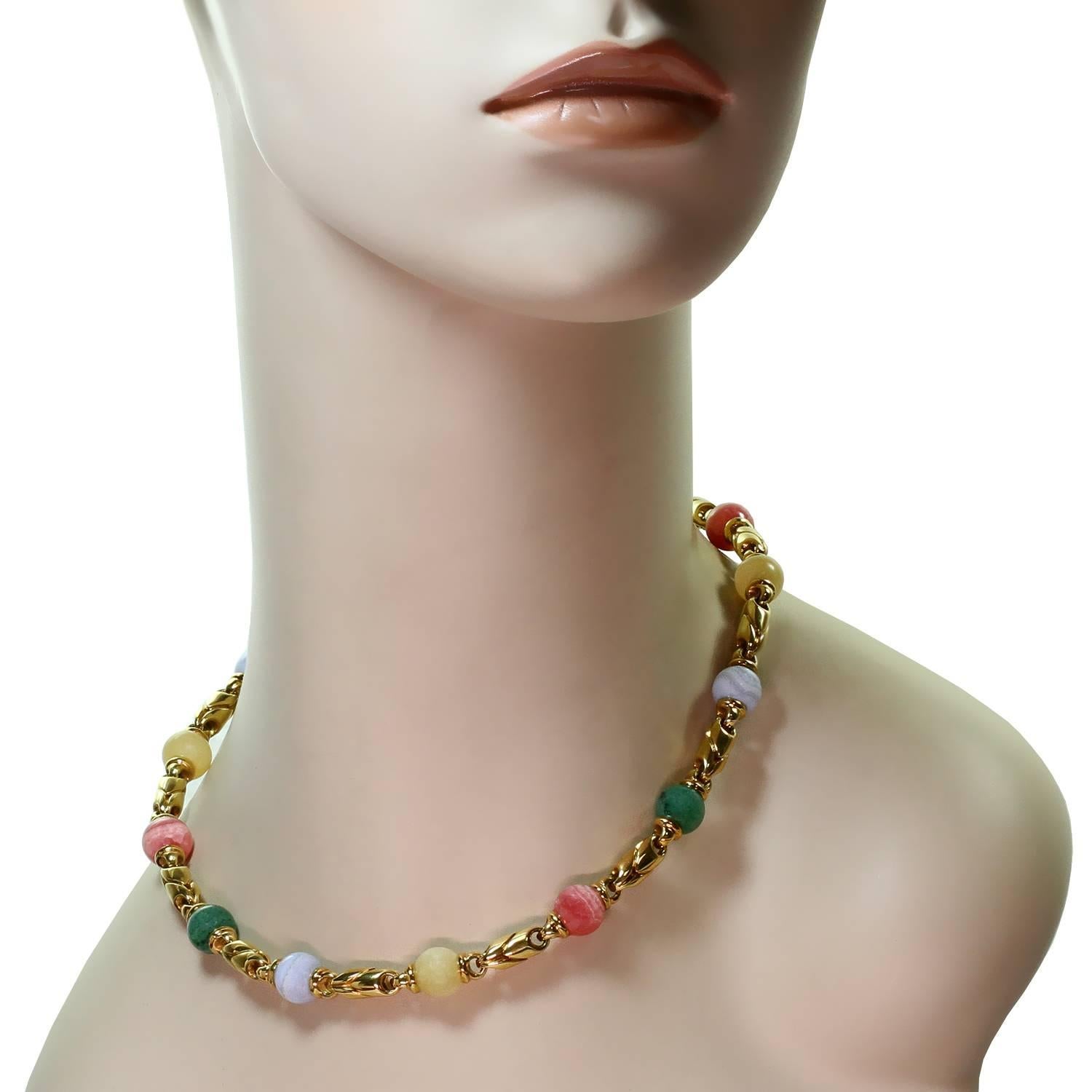 Ball Cut Bulgari Gemstone Yellow Gold Bead Link Necklace and Earrings Set