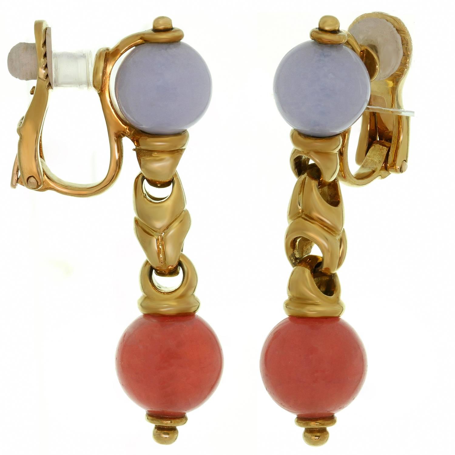 Women's Bulgari Gemstone Yellow Gold Bead Link Necklace and Earrings Set
