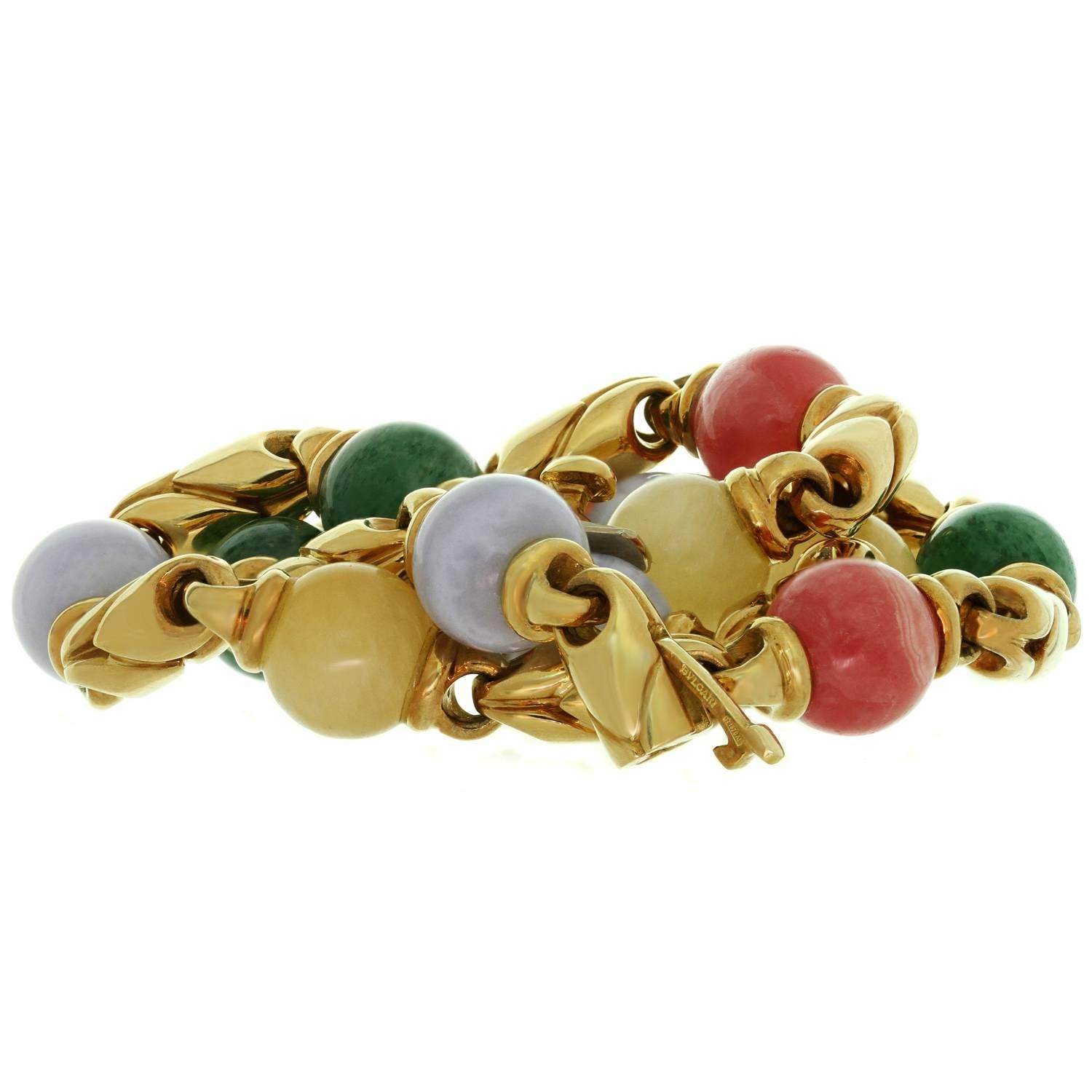 Bulgari Gemstone Yellow Gold Bead Link Necklace and Earrings Set 1