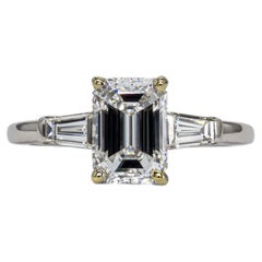 Bulgari GIA 1.50 Carat E VVS2 Emerald Cut Diamond Three Stone Ring