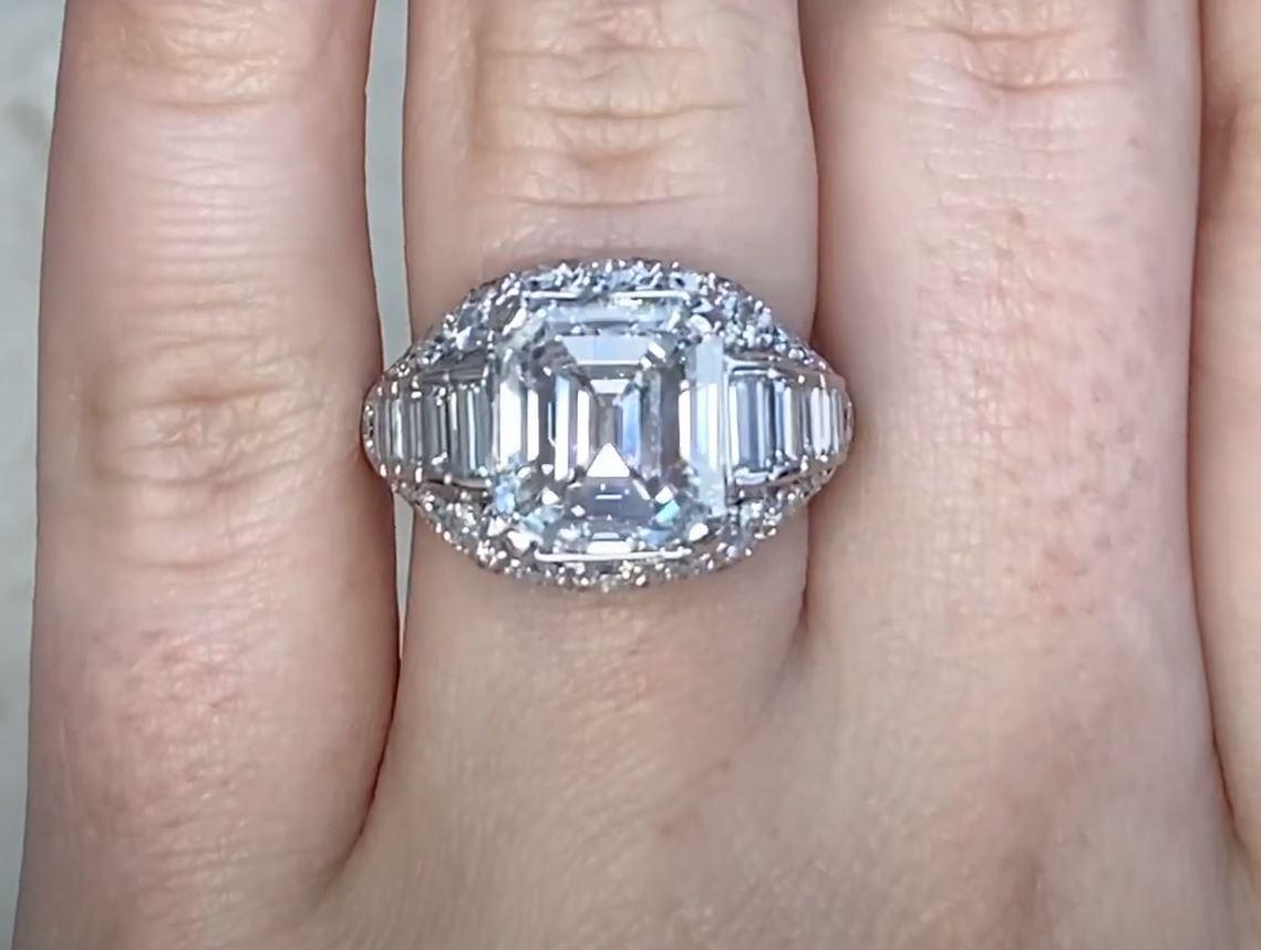 Women's Bulgari GIA 5.01ct Emerald Cut Diamond Engagement Ring, D Color, Platinum For Sale