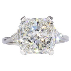 Bulgari GIA zertifizierter 4,10 Karat Strahlenschliff I SI1 Diamantring mit drei Steinen im Strahlenschliff