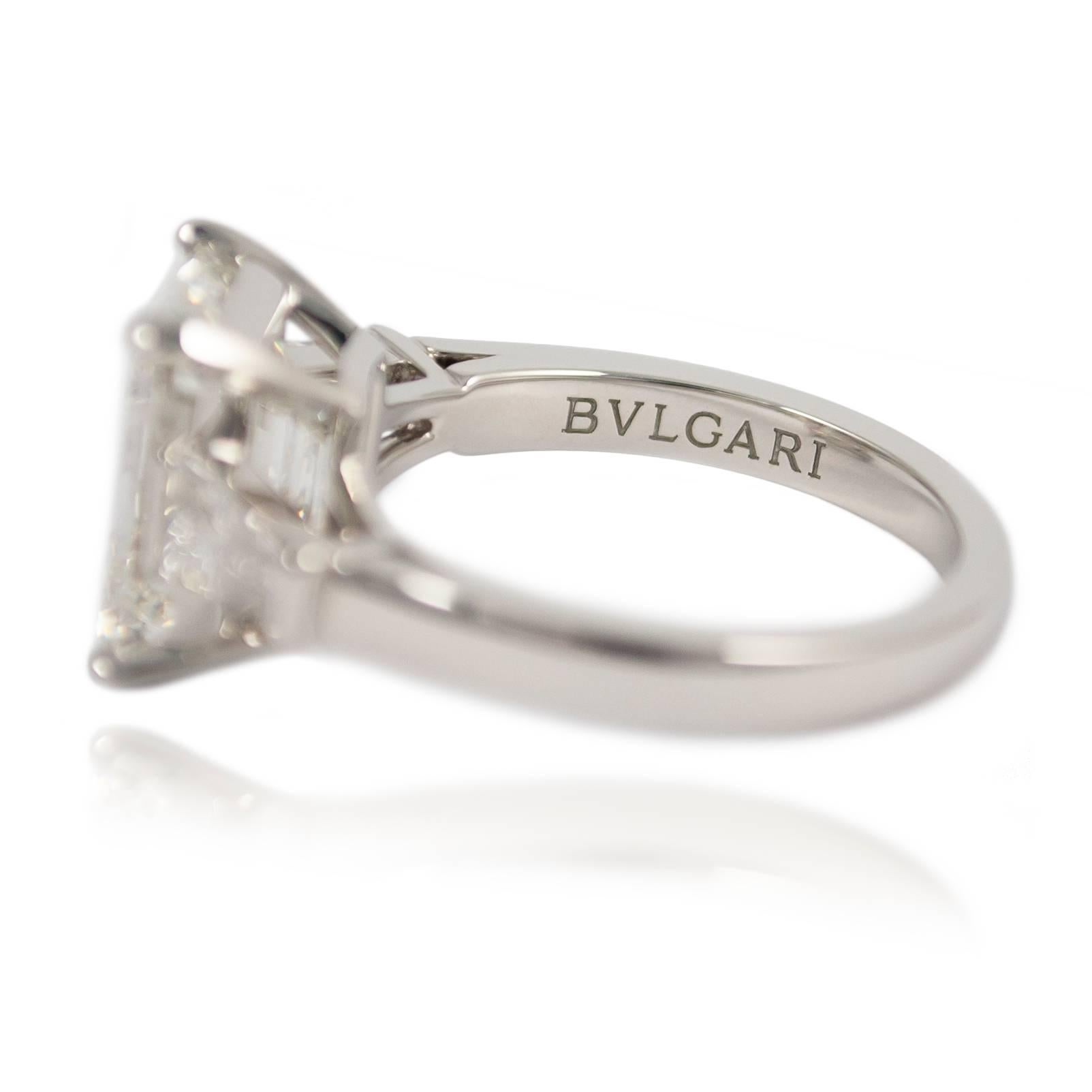 Bulgari GIA Certified 4.20 Carat Emerald Cut Diamond Ring In New Condition In New York, NY