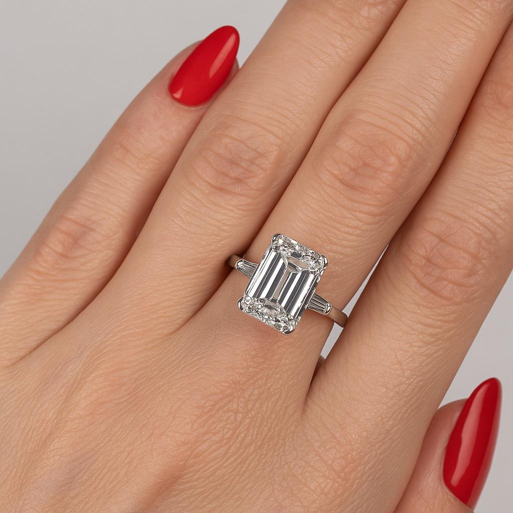 Contemporary Bulgari GIA Certified 4.98 Carat Emerald Cut Diamond Platinum Engagement Ring For Sale