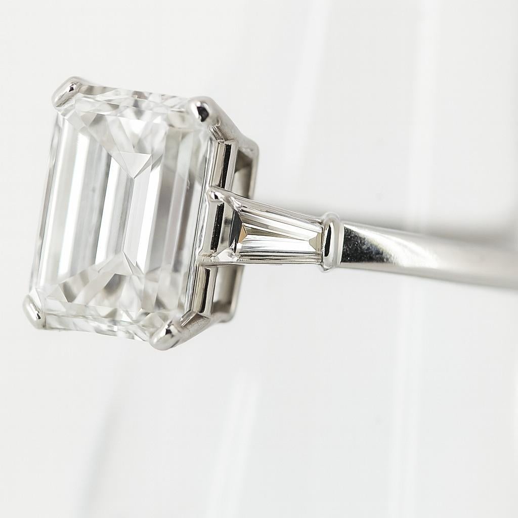 Women's Bulgari GIA Certified 4.98 Carat Emerald Cut Diamond Platinum Engagement Ring For Sale