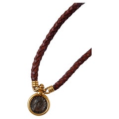 Bulgari Gold and Ancient Coin 'Monete' Leather Necklace