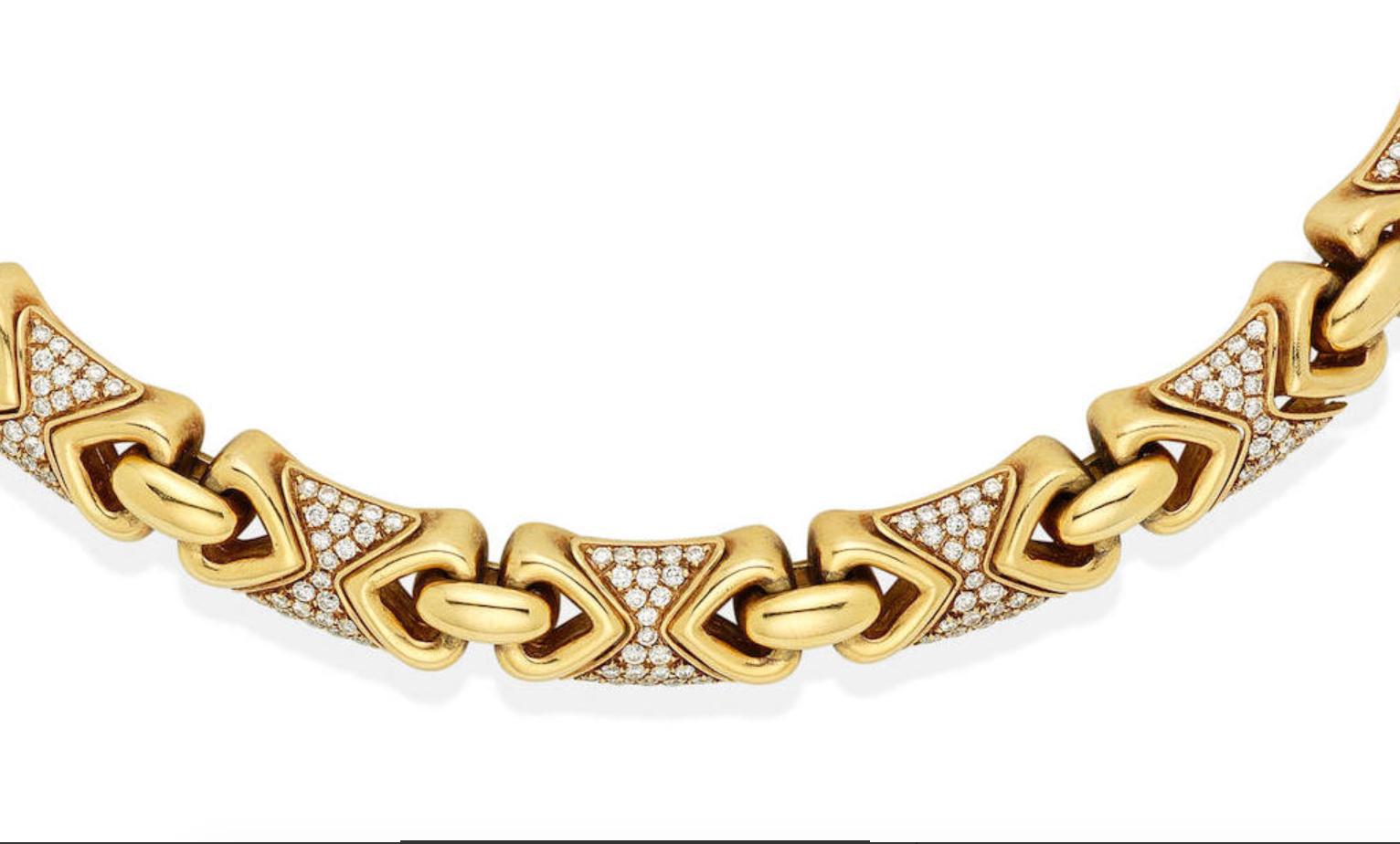 Round Cut Bulgari Gold and Diamond 'Doppio Cuore' Necklace