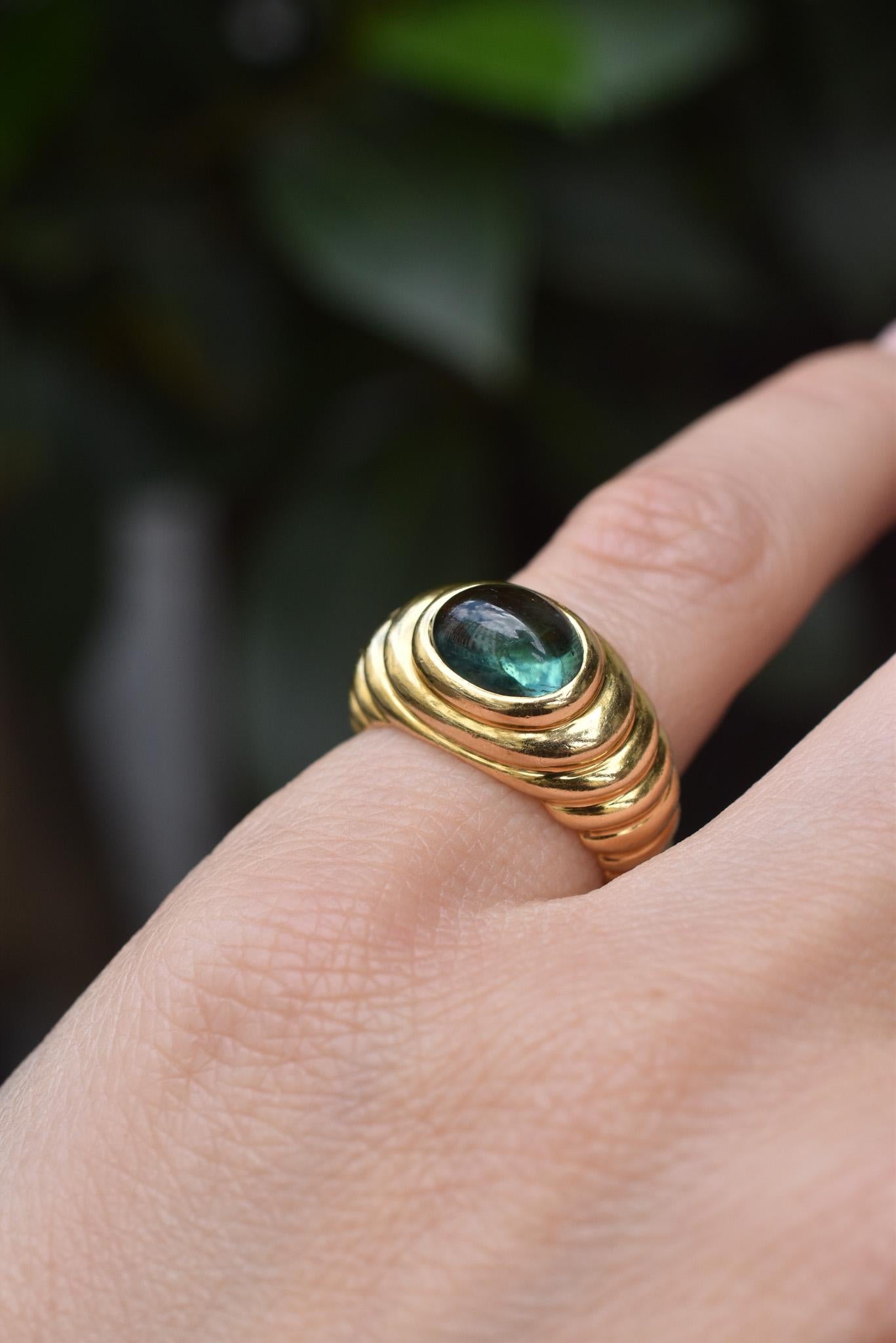 Women's or Men's Bulgari Gold and Green Tourmaline Ring