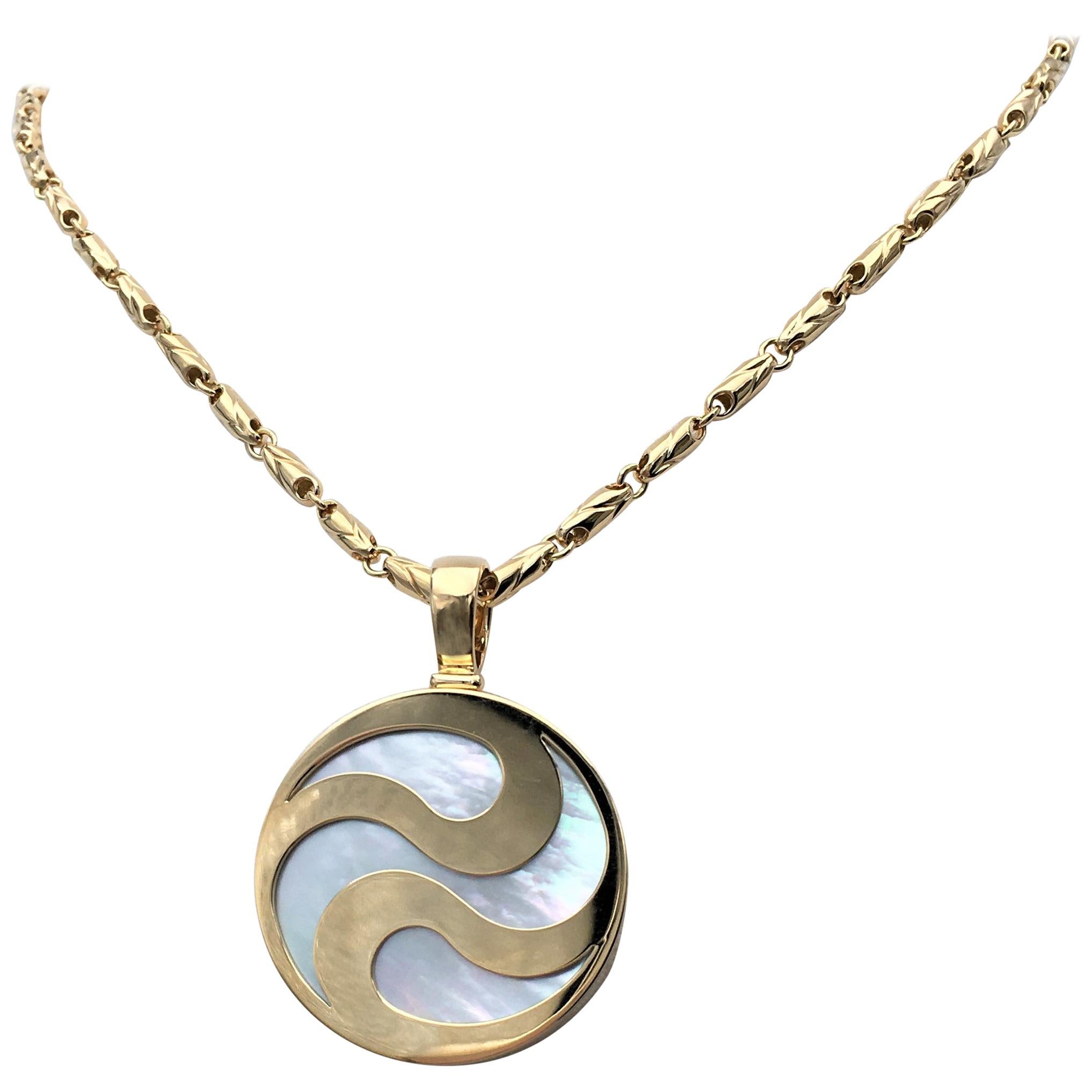 Bulgari Gold and Mother of Pearl Spinning Yin Yang Pendant Necklace