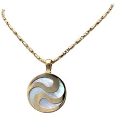 Bulgari Gold and Mother of Pearl Spinning Yin Yang Pendant Necklace