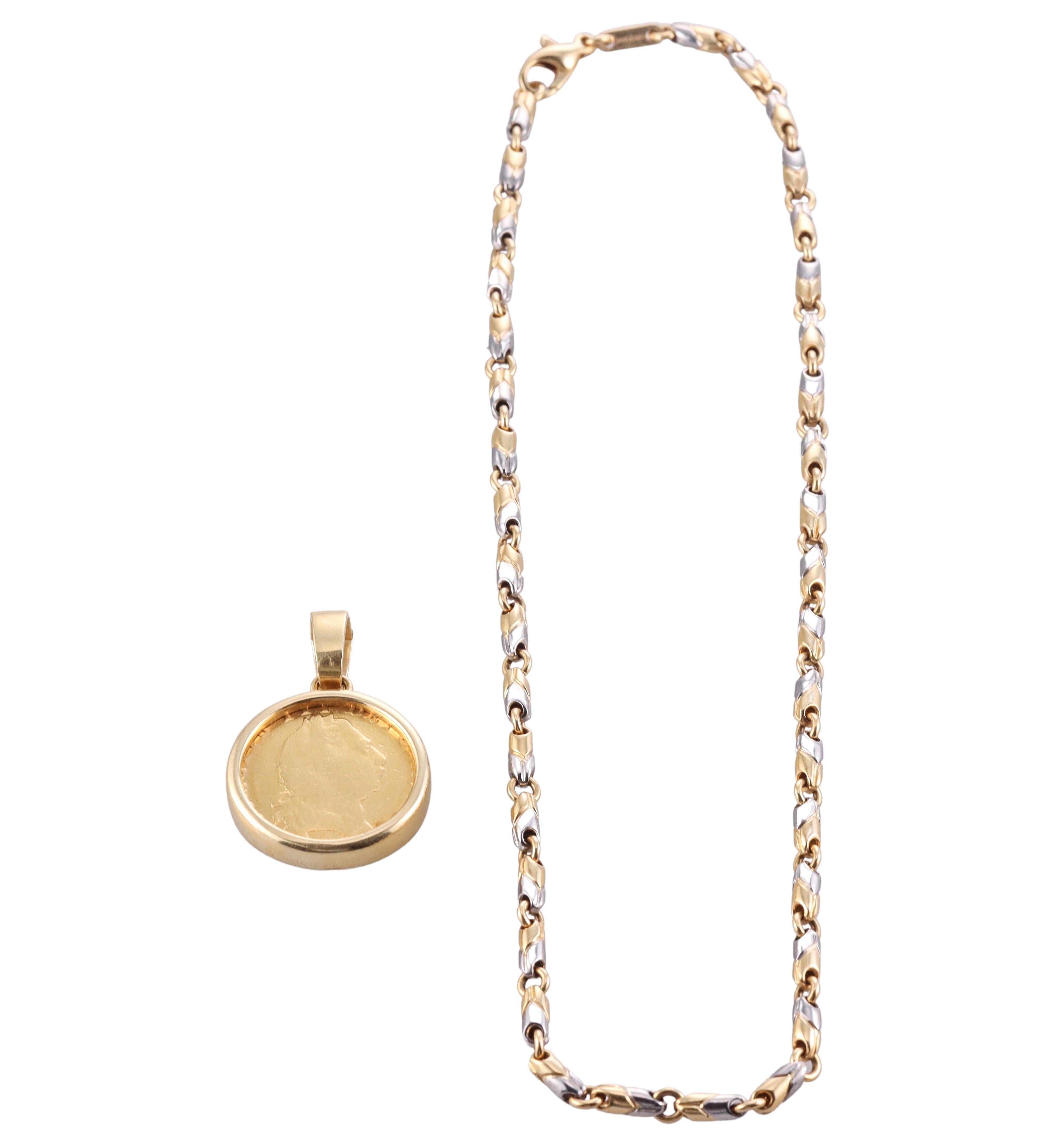 Bulgari Gold and Steel Coin Monete Pendant Necklace For Sale 3