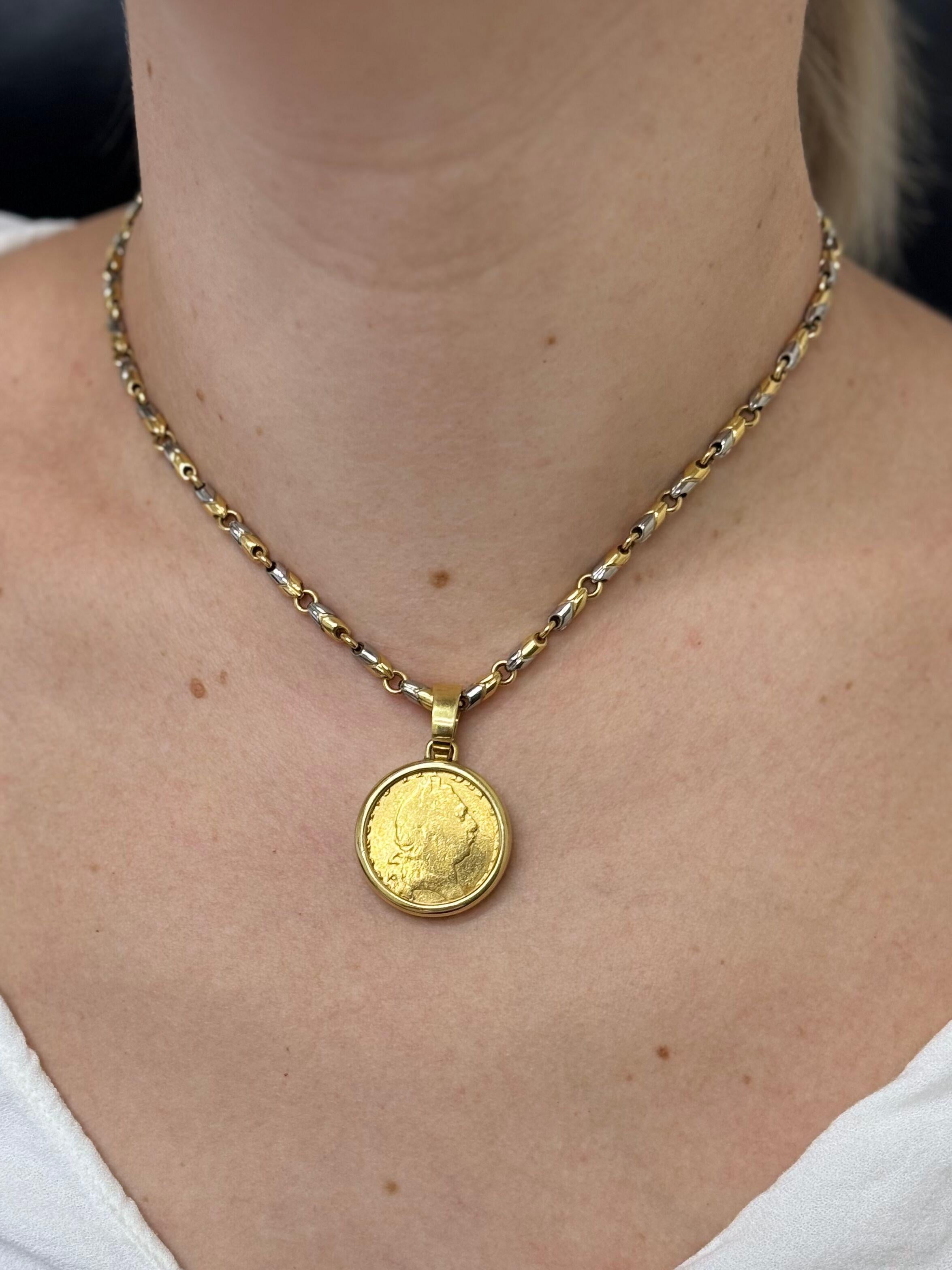 Bulgari Gold and Steel Coin Monete Pendant Necklace For Sale 4